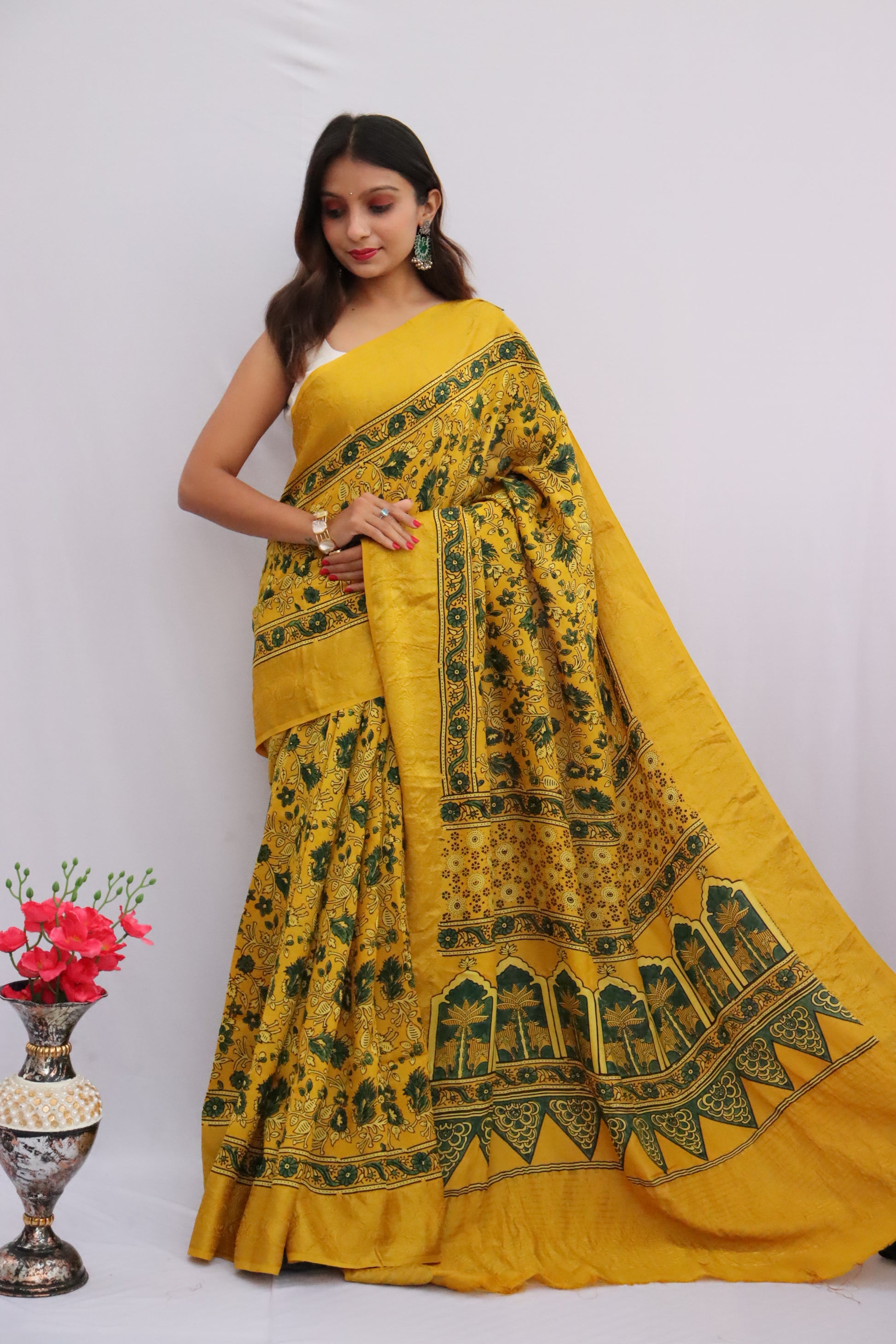 Ajrakh Dola Silk Saree