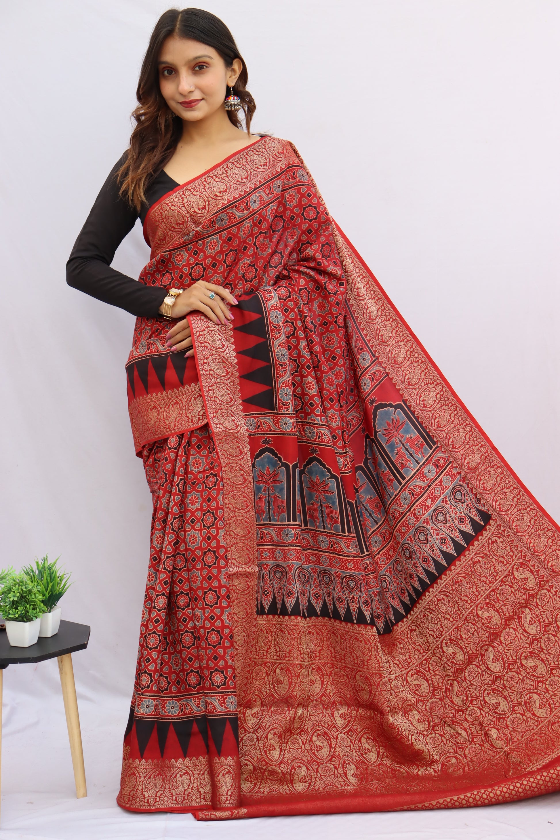 Ajrakh Rich Dola Silk Saree