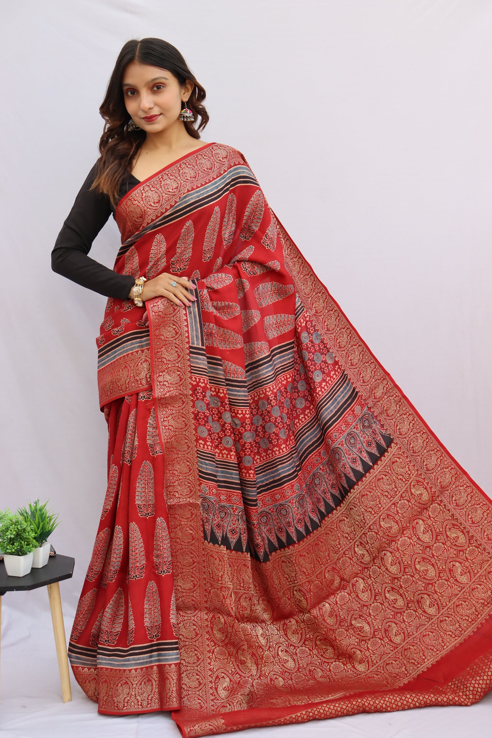 Ajrakh Rich Dola Silk Saree