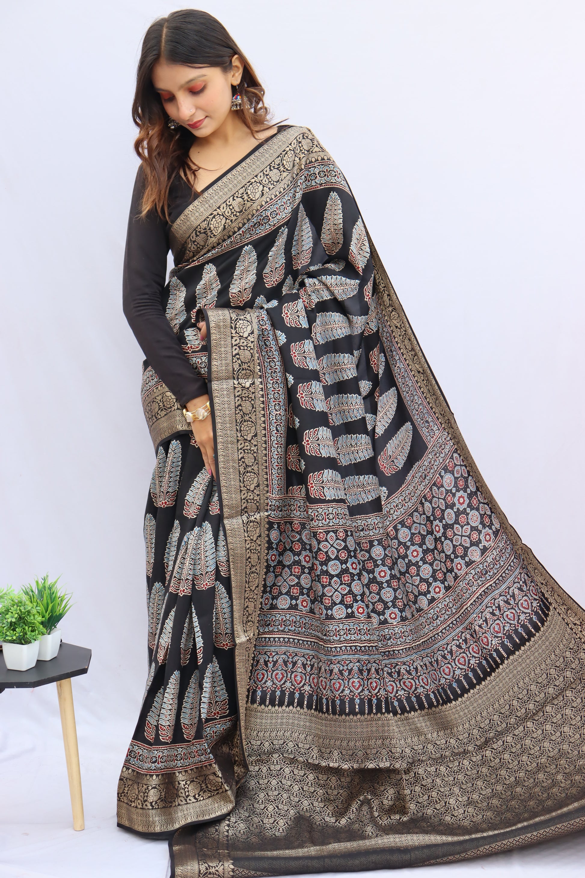 Ajrakh Rich Dola Silk Saree