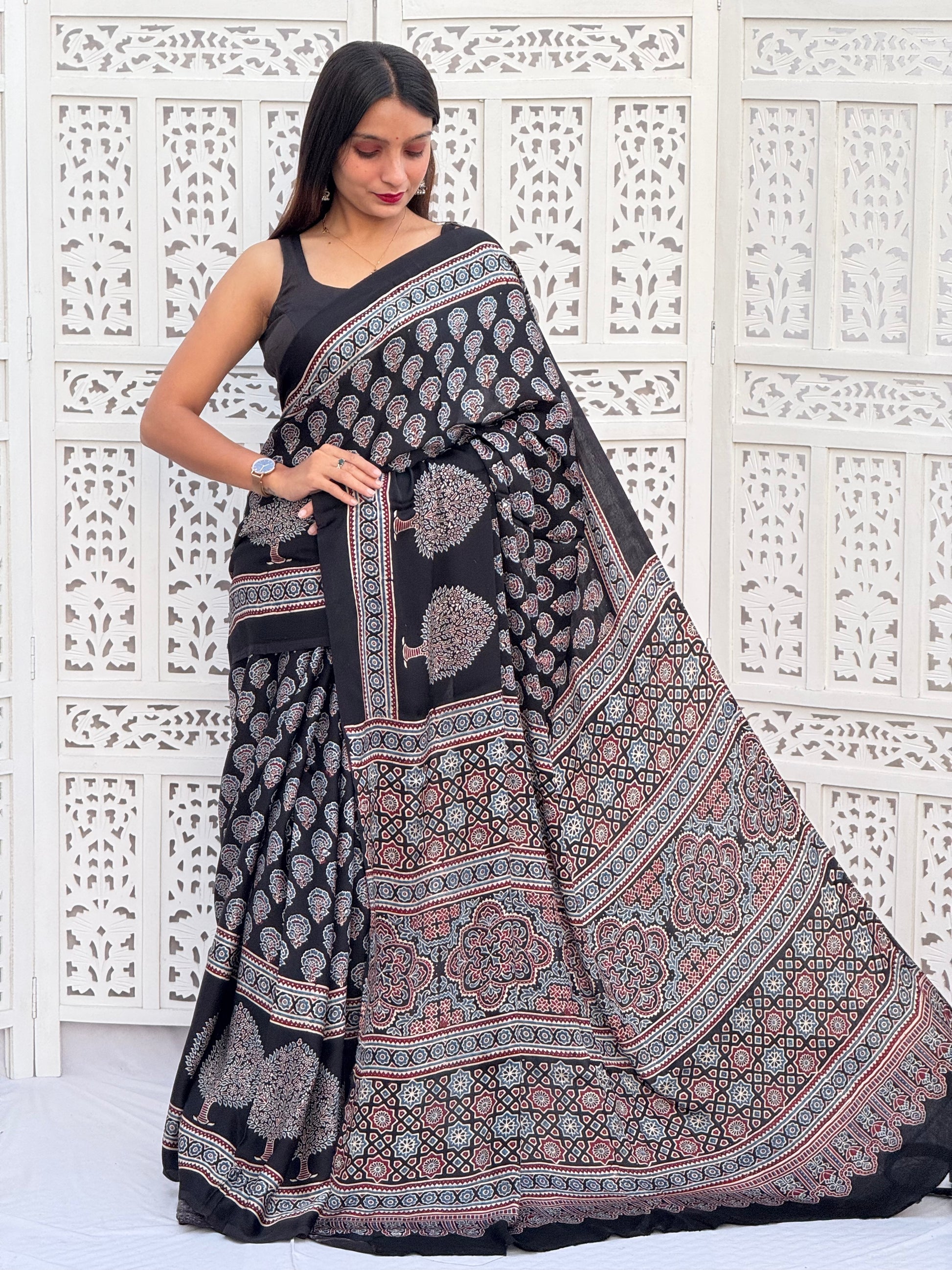 Ajrakh Modal Silk Saree