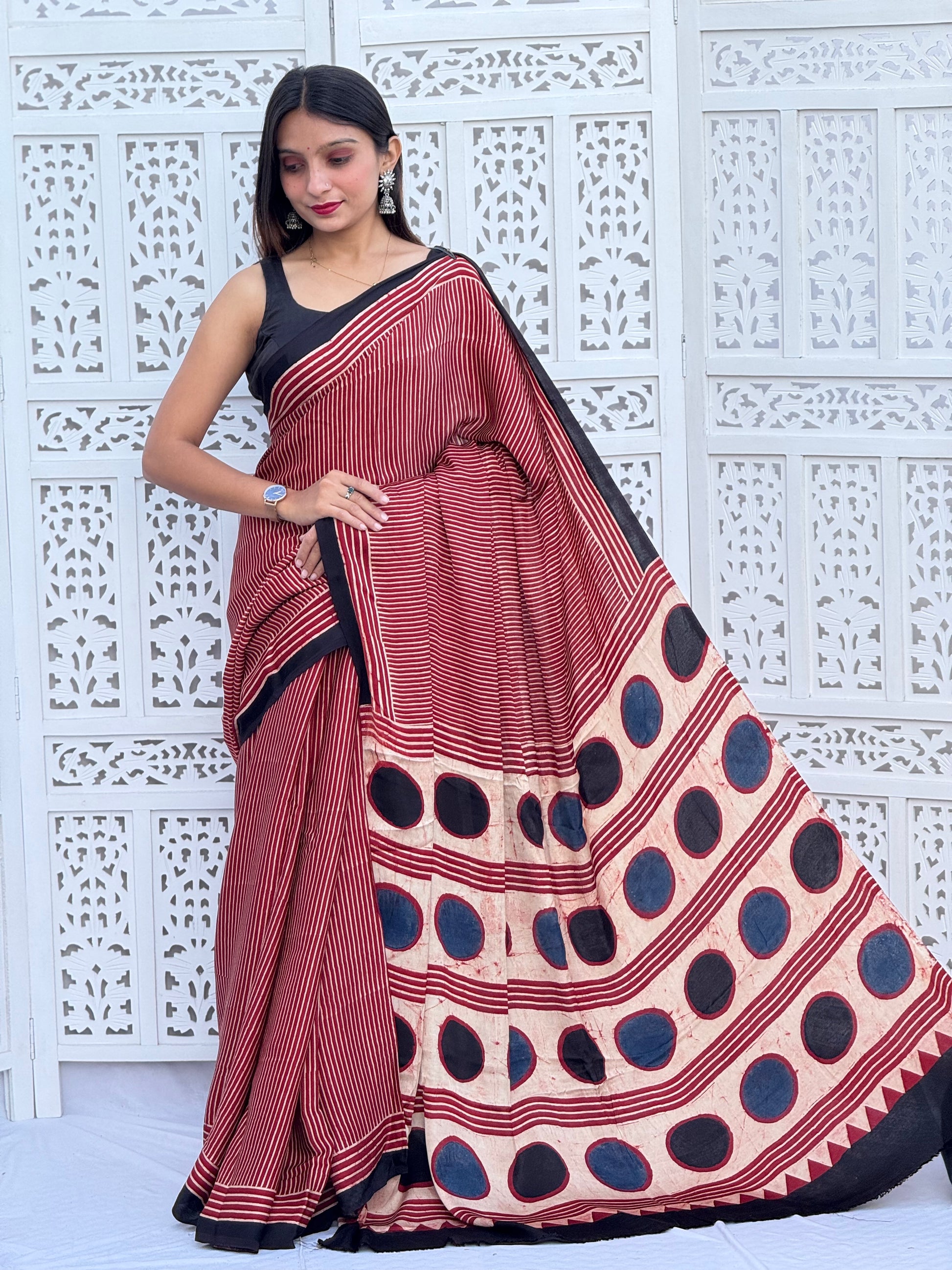 Ajrakh Modal Silk Saree