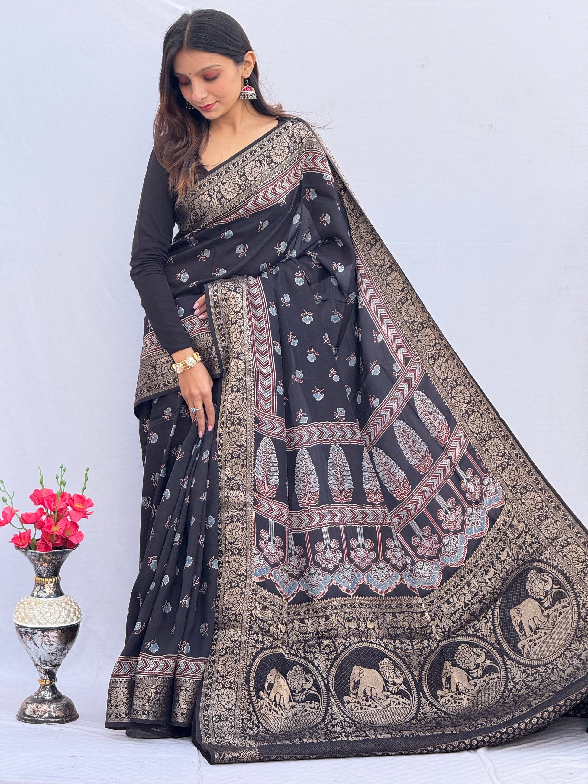 Ajrakh Rich Dola Silk Saree