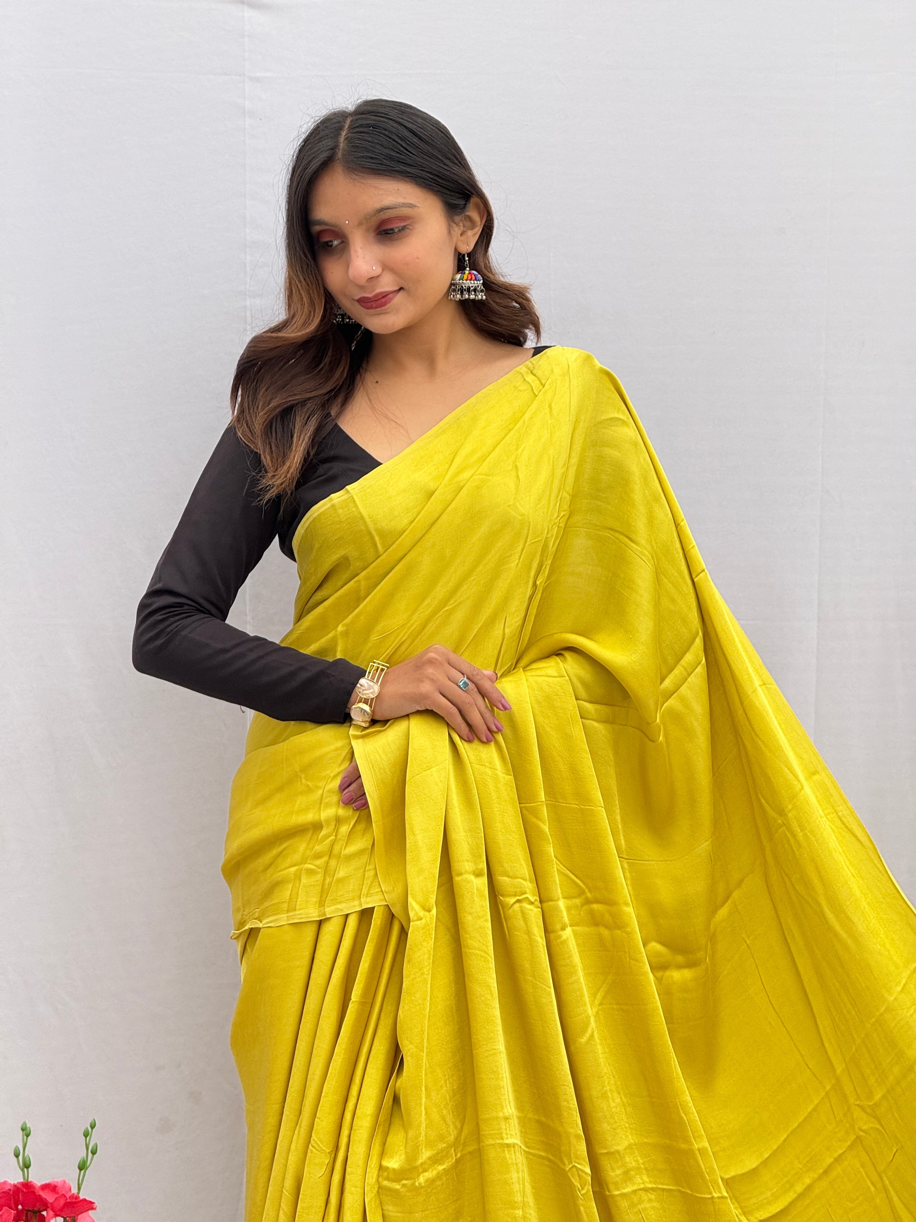 Plain Modal Silk Tissu Pallu Saree