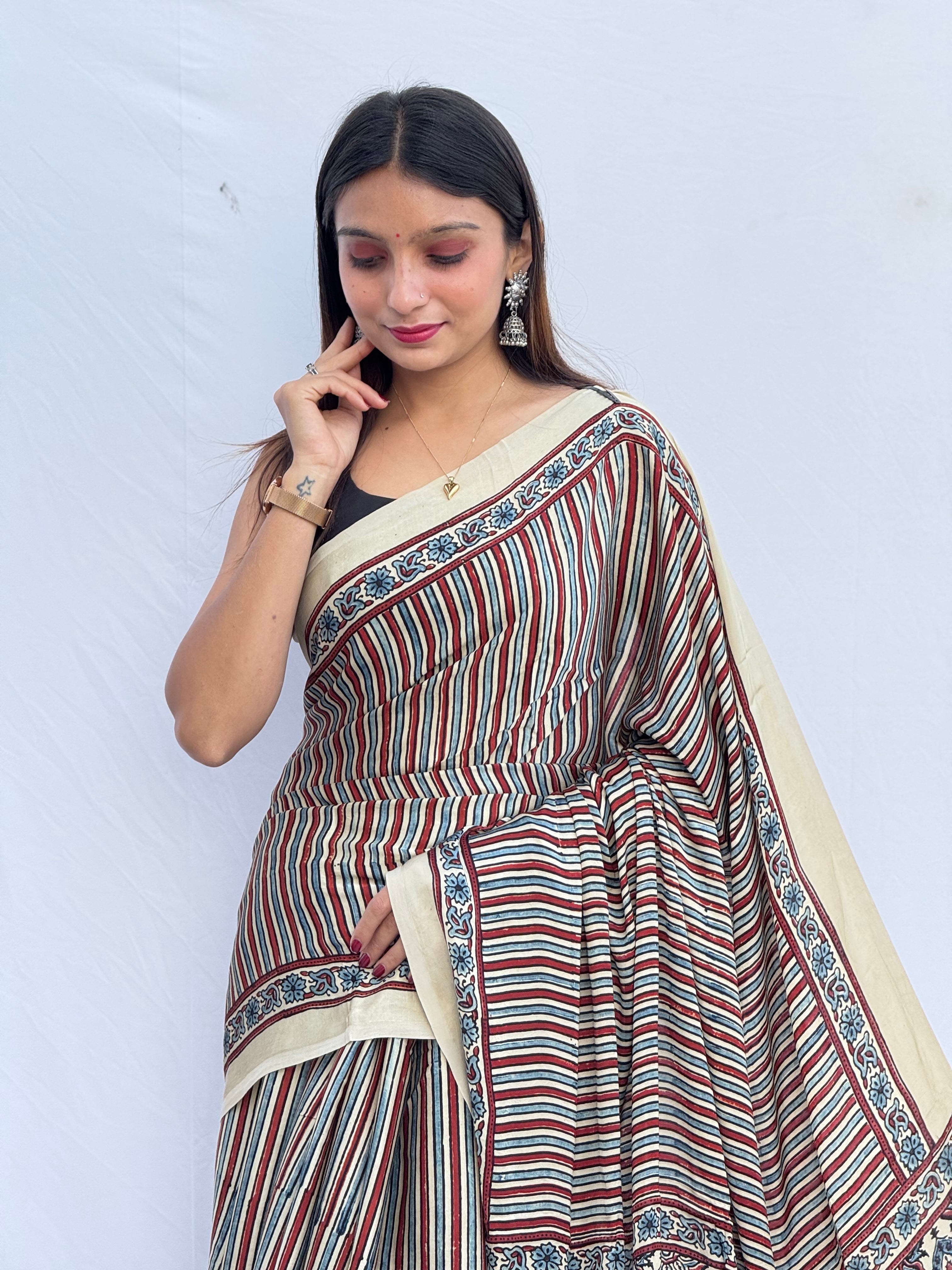 Ajrakh Modal Silk Saree