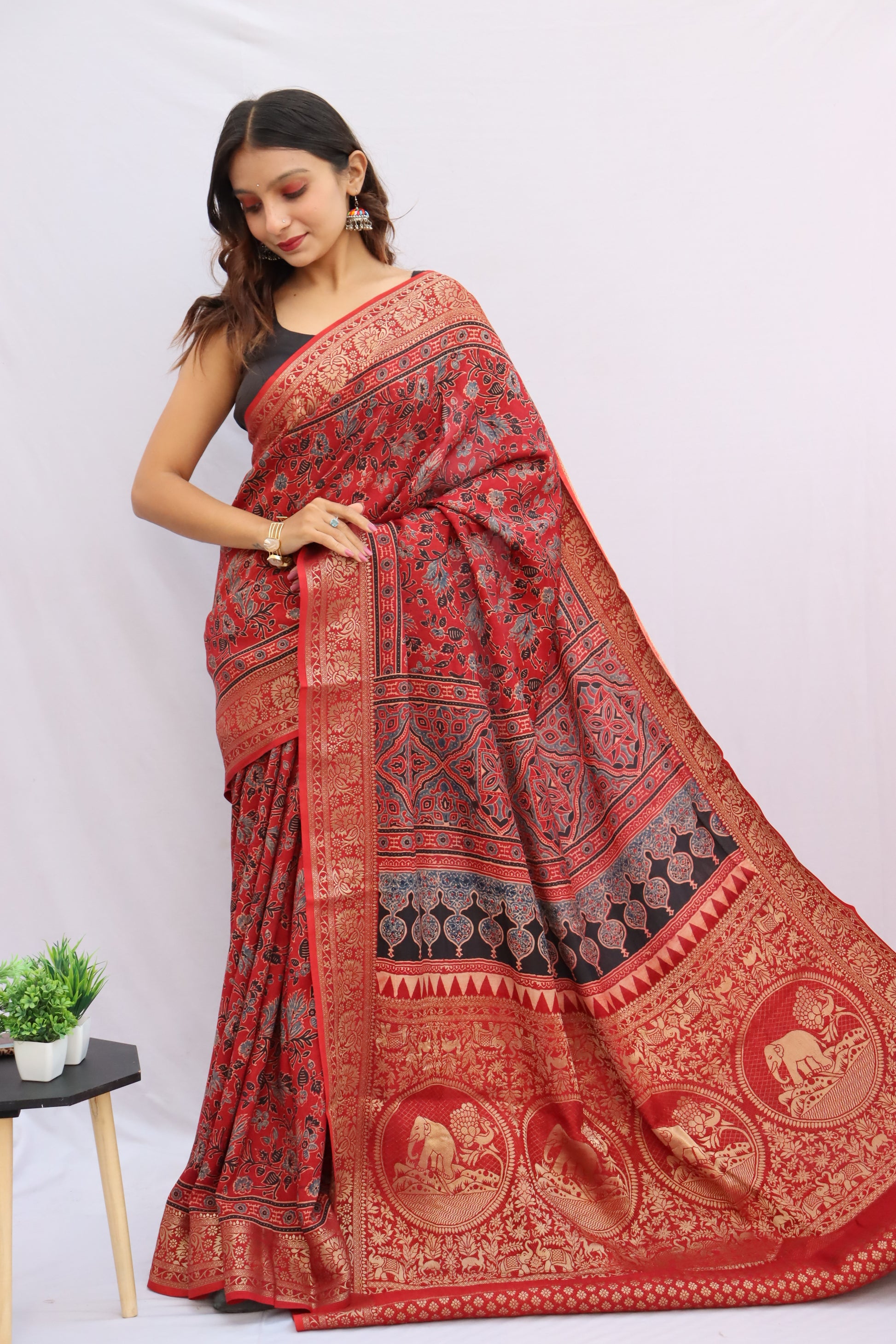 Ajrakh Rich Dola Silk Saree