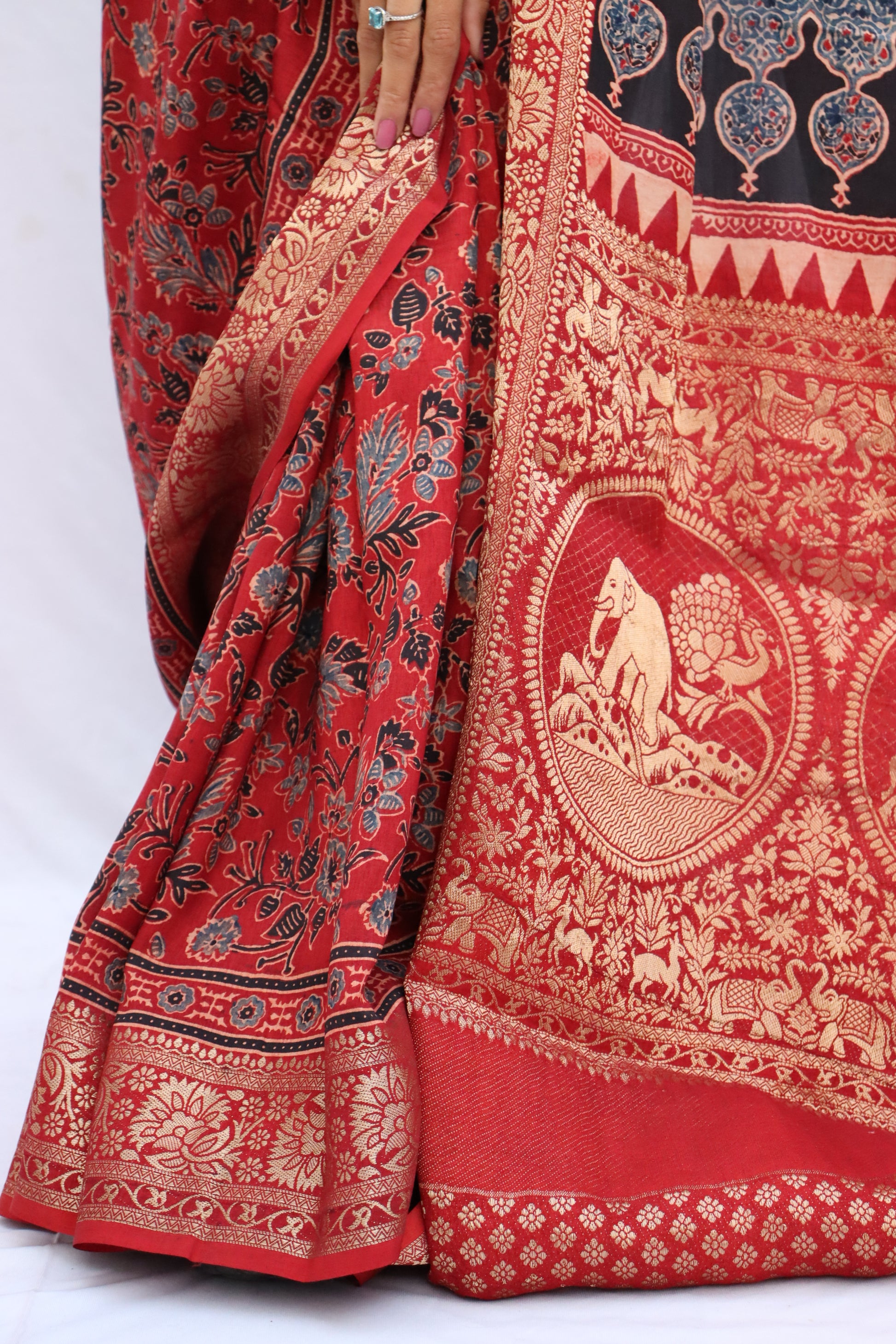 Ajrakh Rich Dola Silk Saree