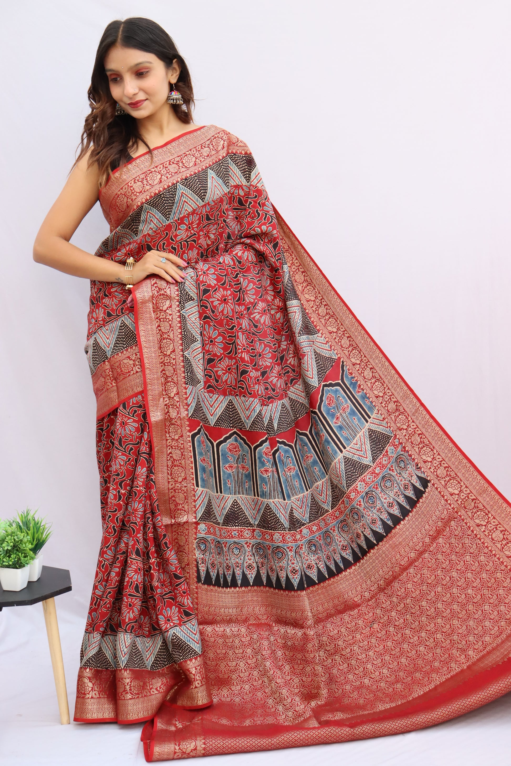 Ajrakh Rich Dola Silk Saree