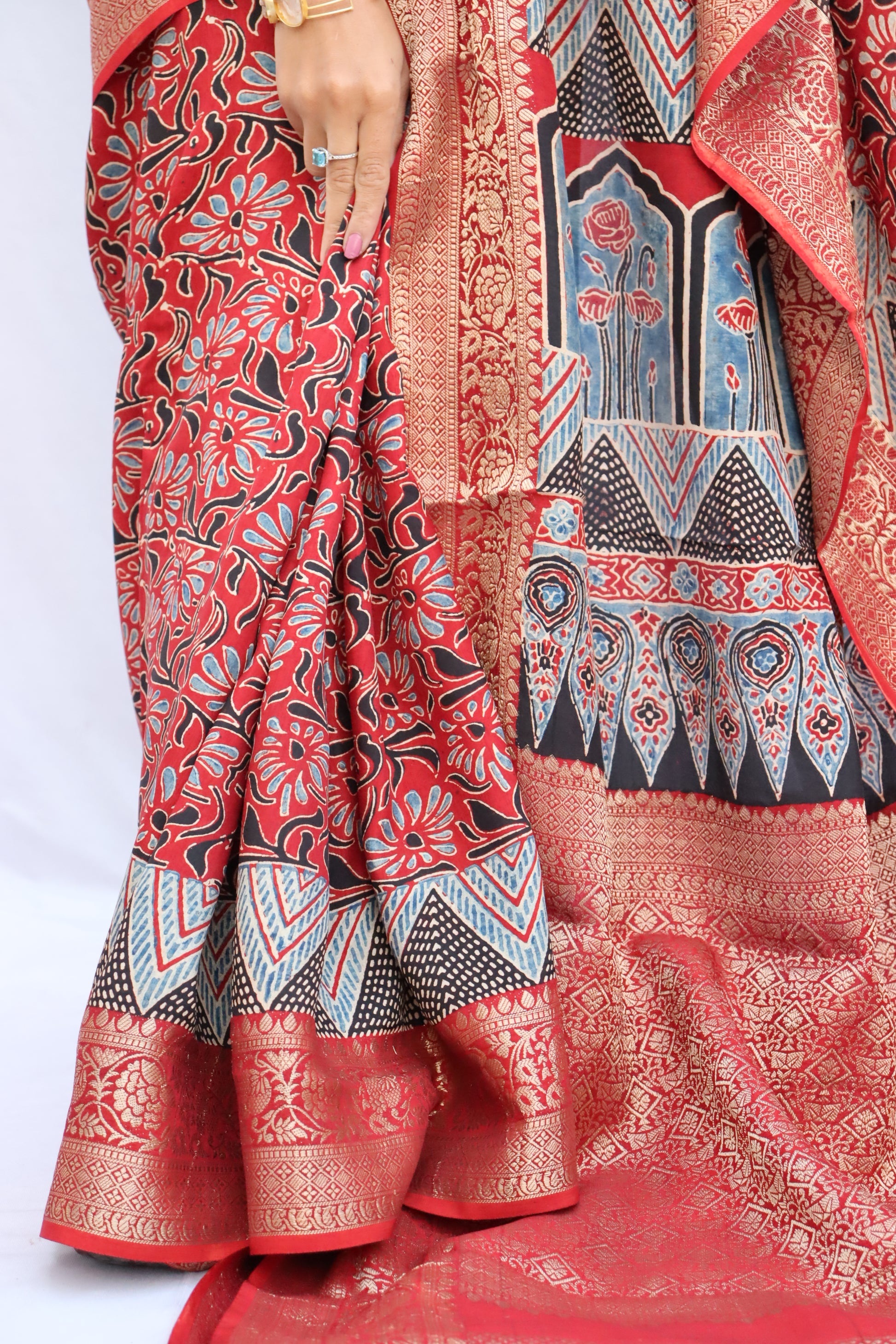 Ajrakh Rich Dola Silk Saree