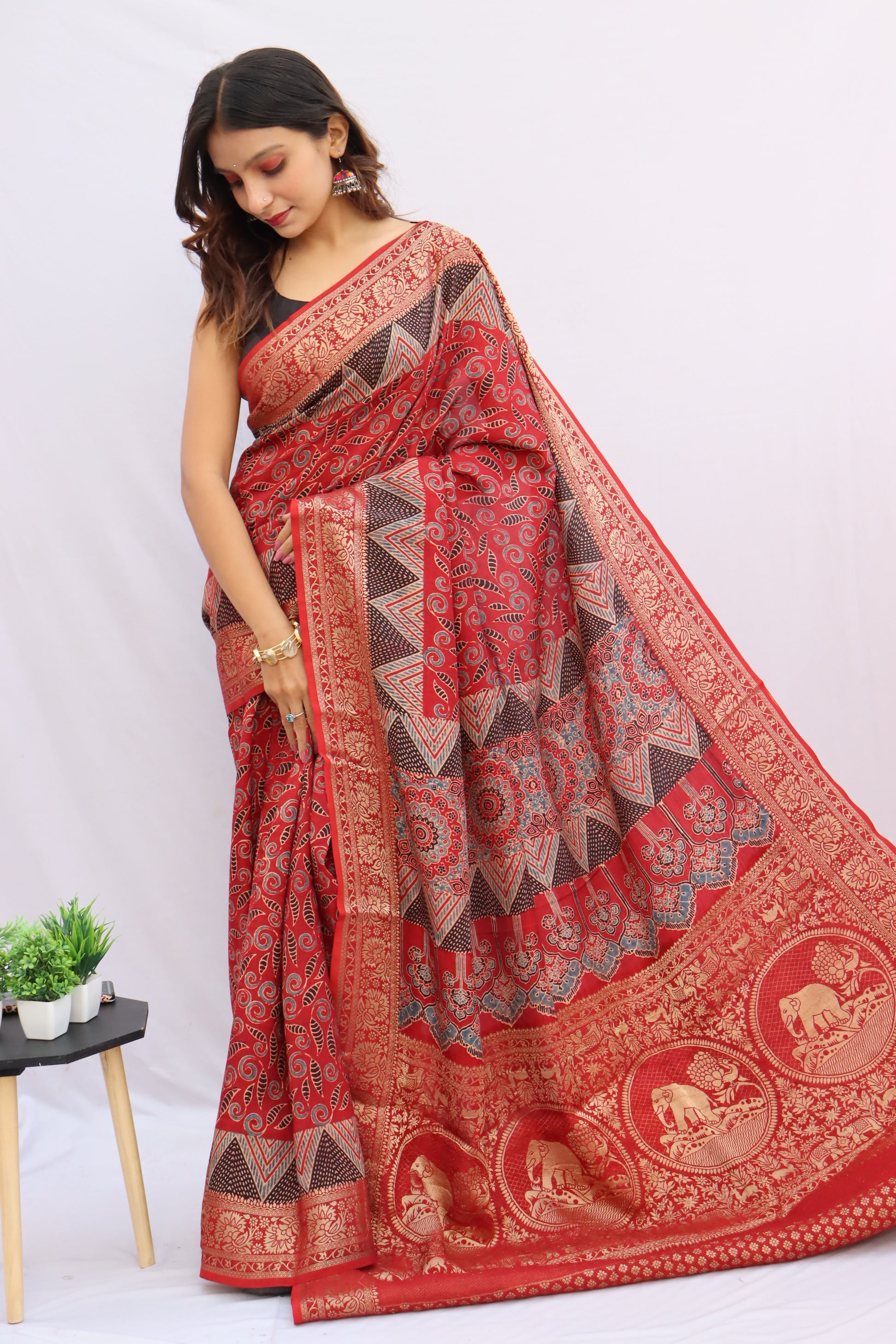 Ajrakh Rich Dola Silk Saree