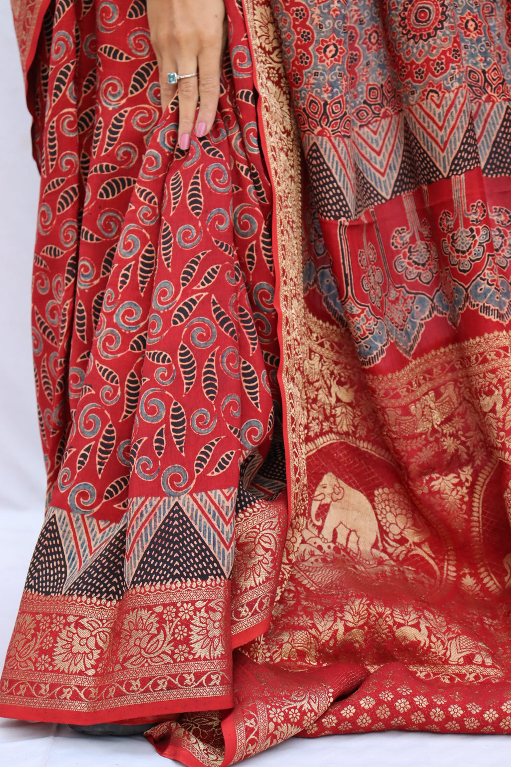 Ajrakh Rich Dola Silk Saree