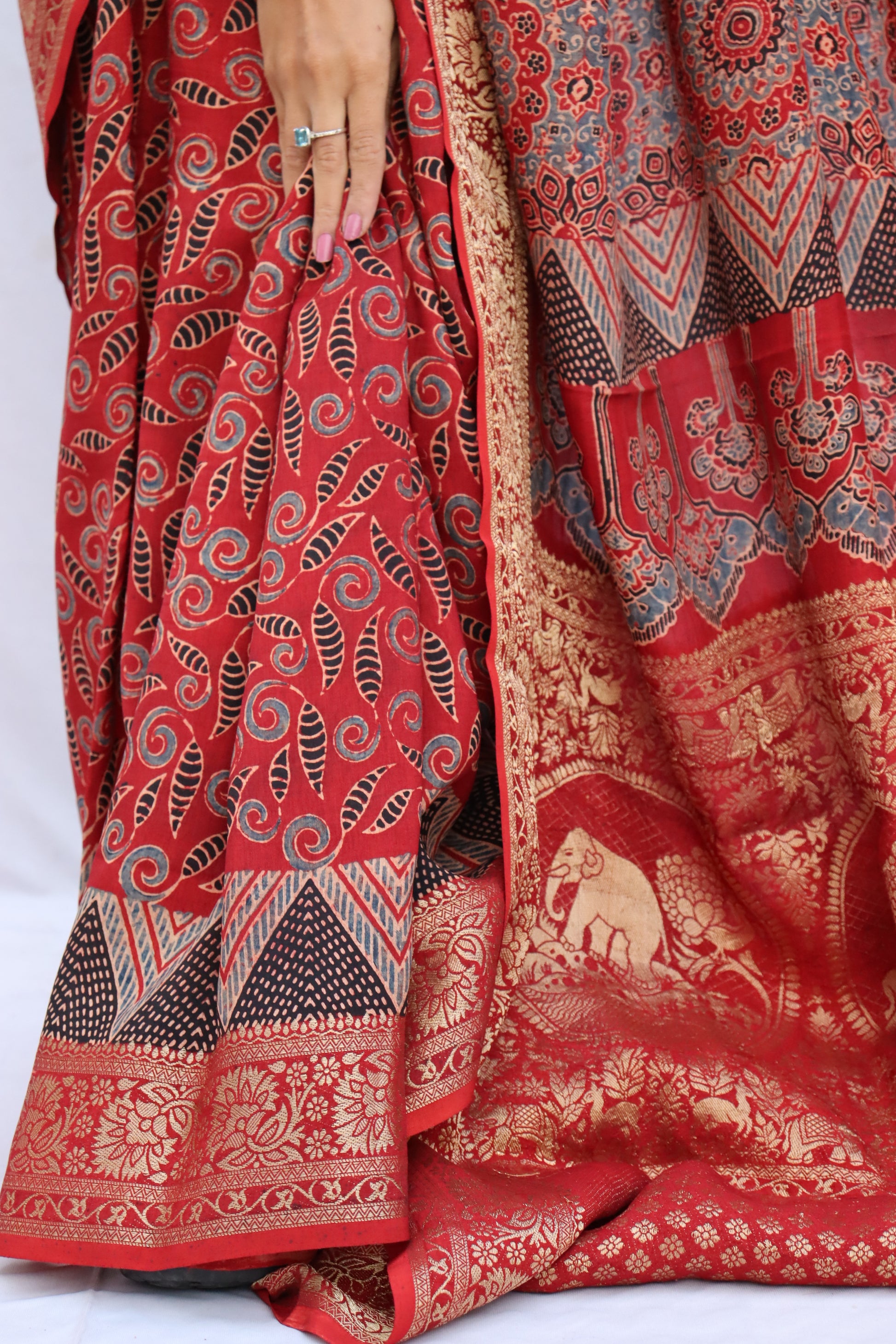 Ajrakh Rich Dola Silk Saree