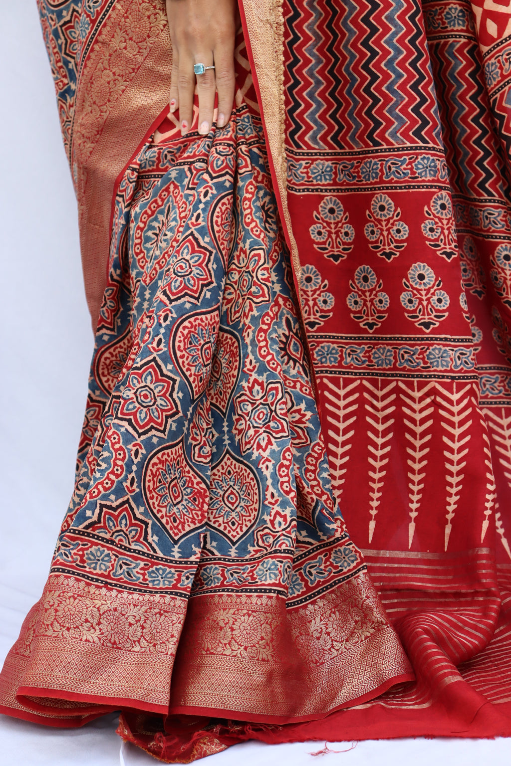 Ajrakh Dola Silk Saree