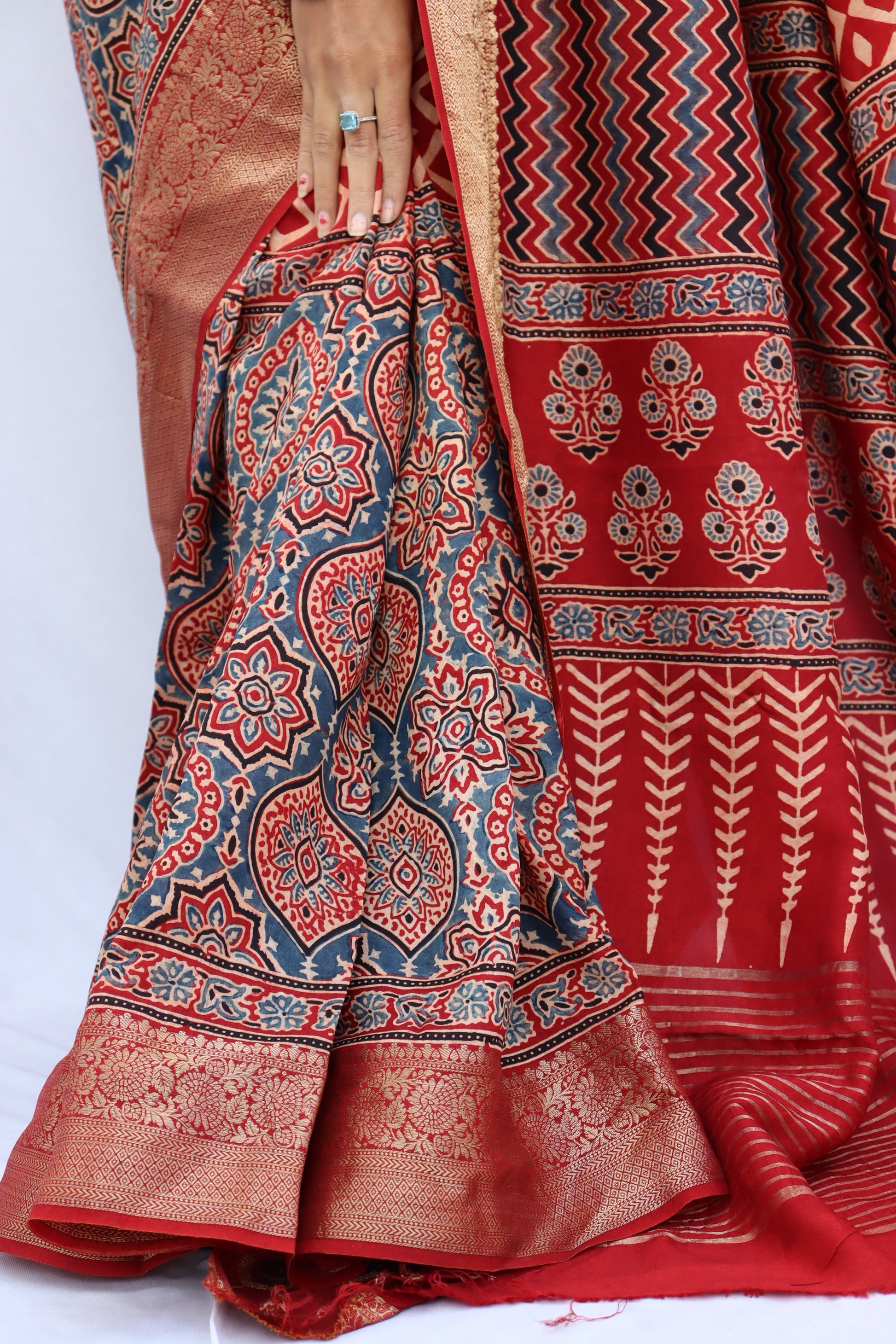 Ajrakh Dola Silk Saree