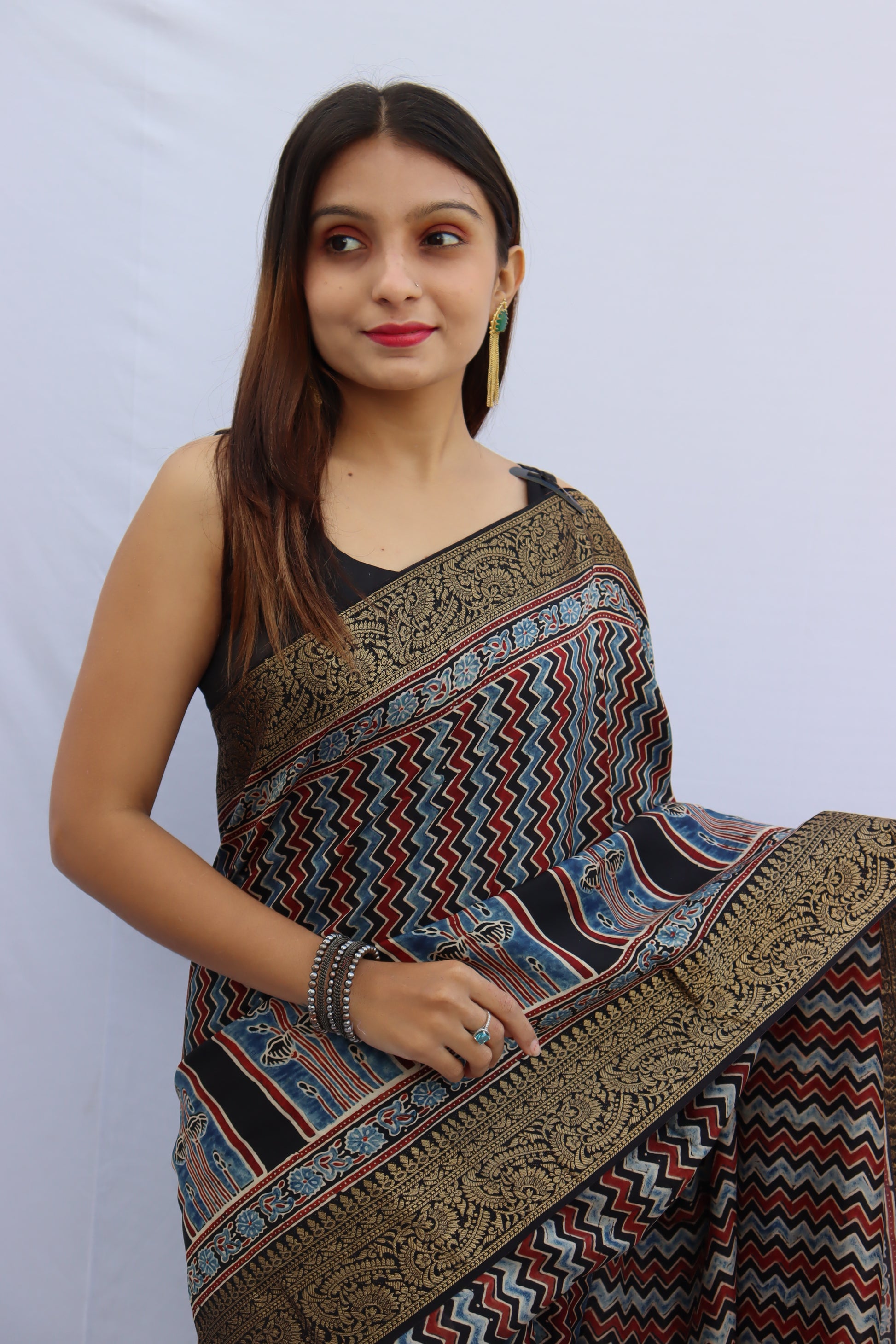 Ajrakh Dola Silk Saree