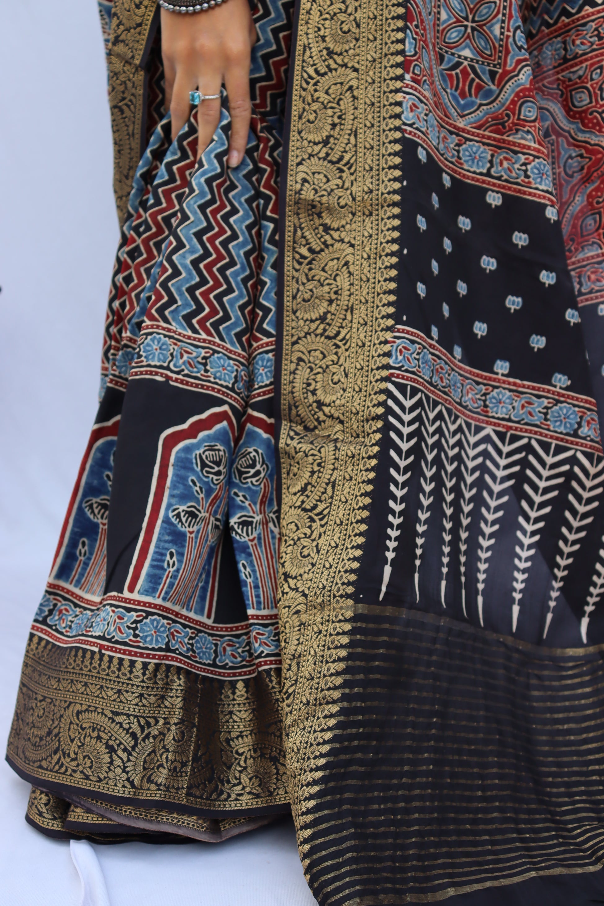 Ajrakh Dola Silk Saree