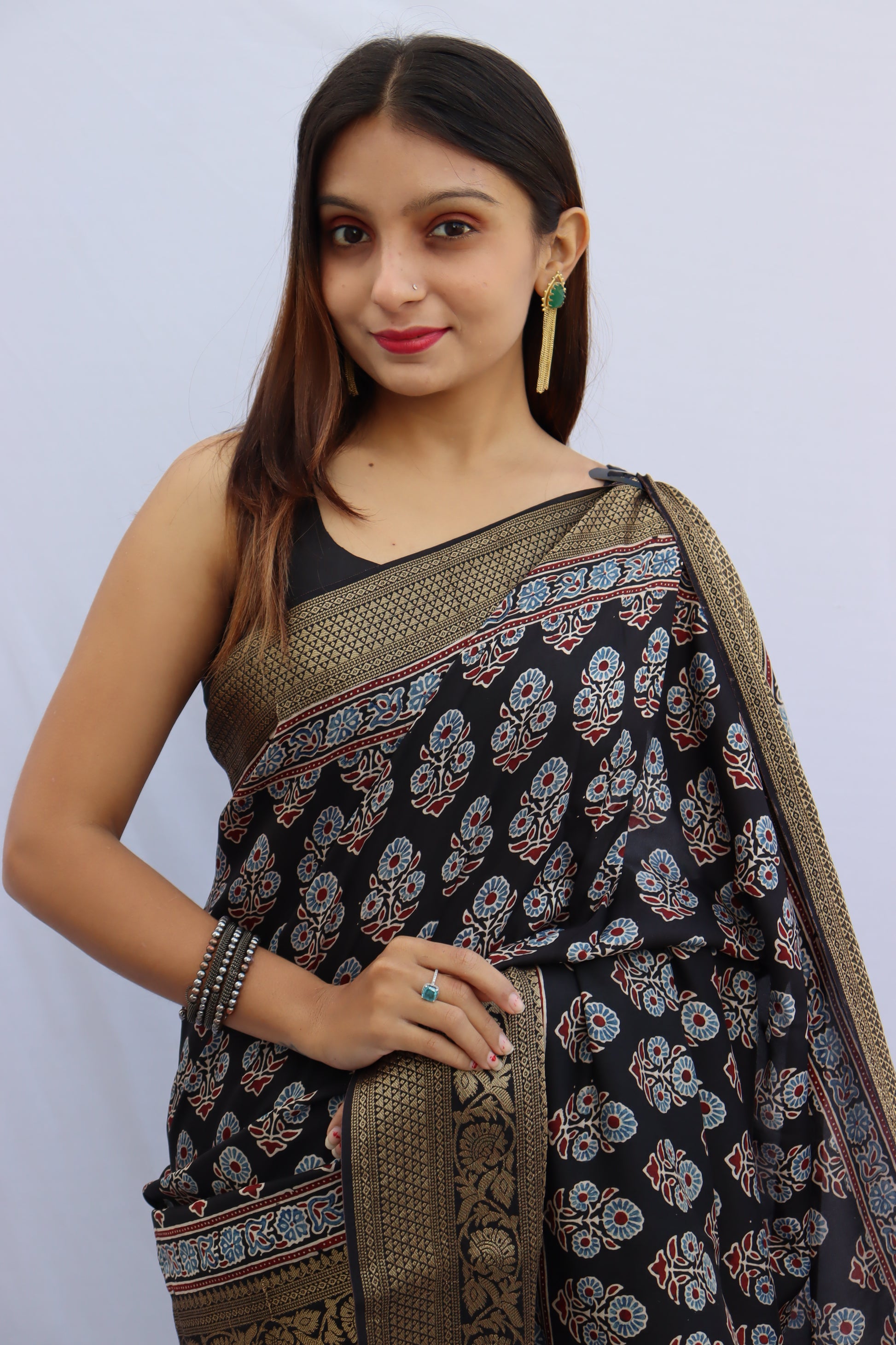 Ajrakh Dola Silk Saree
