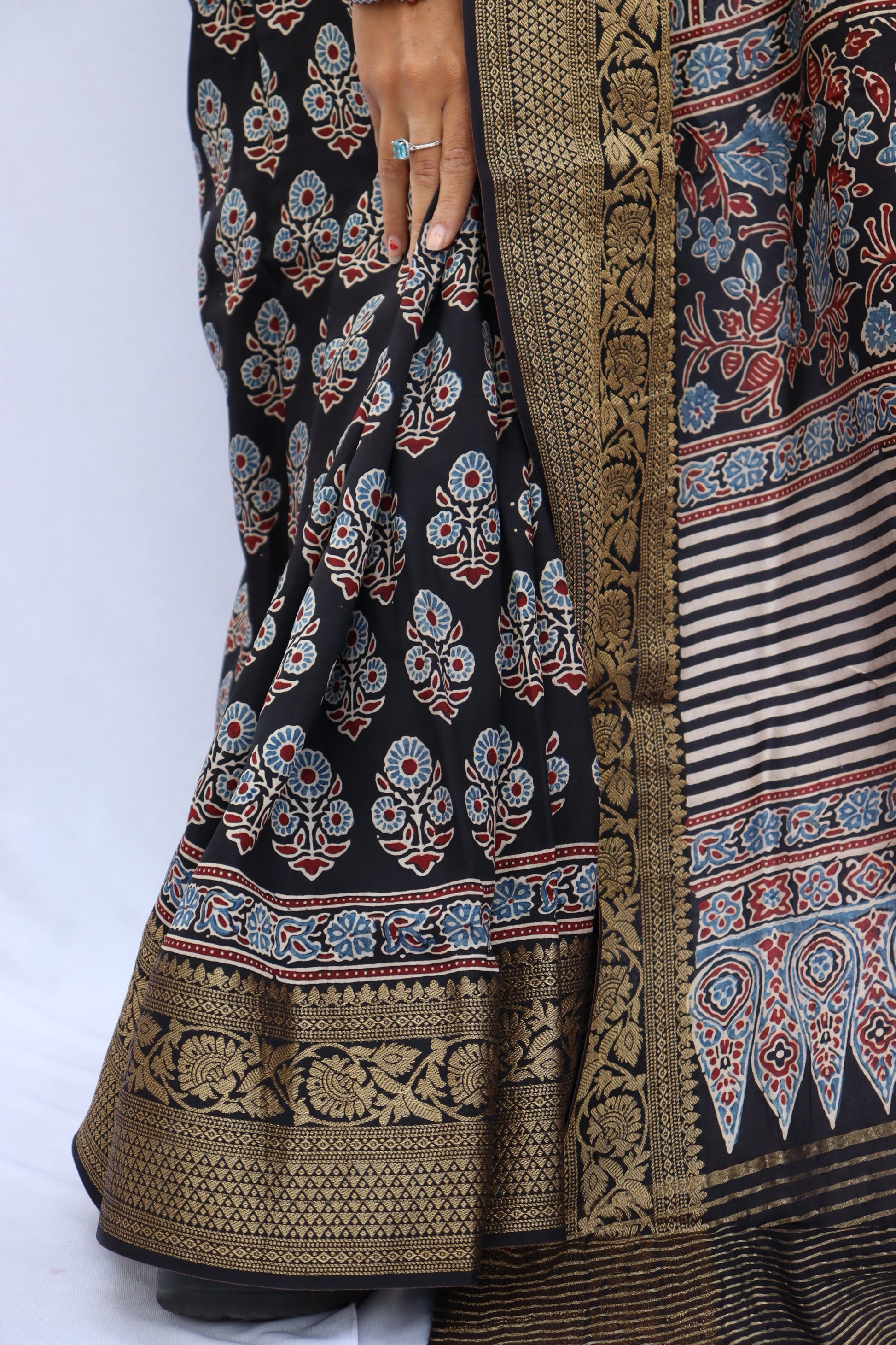 Ajrakh Dola Silk Saree