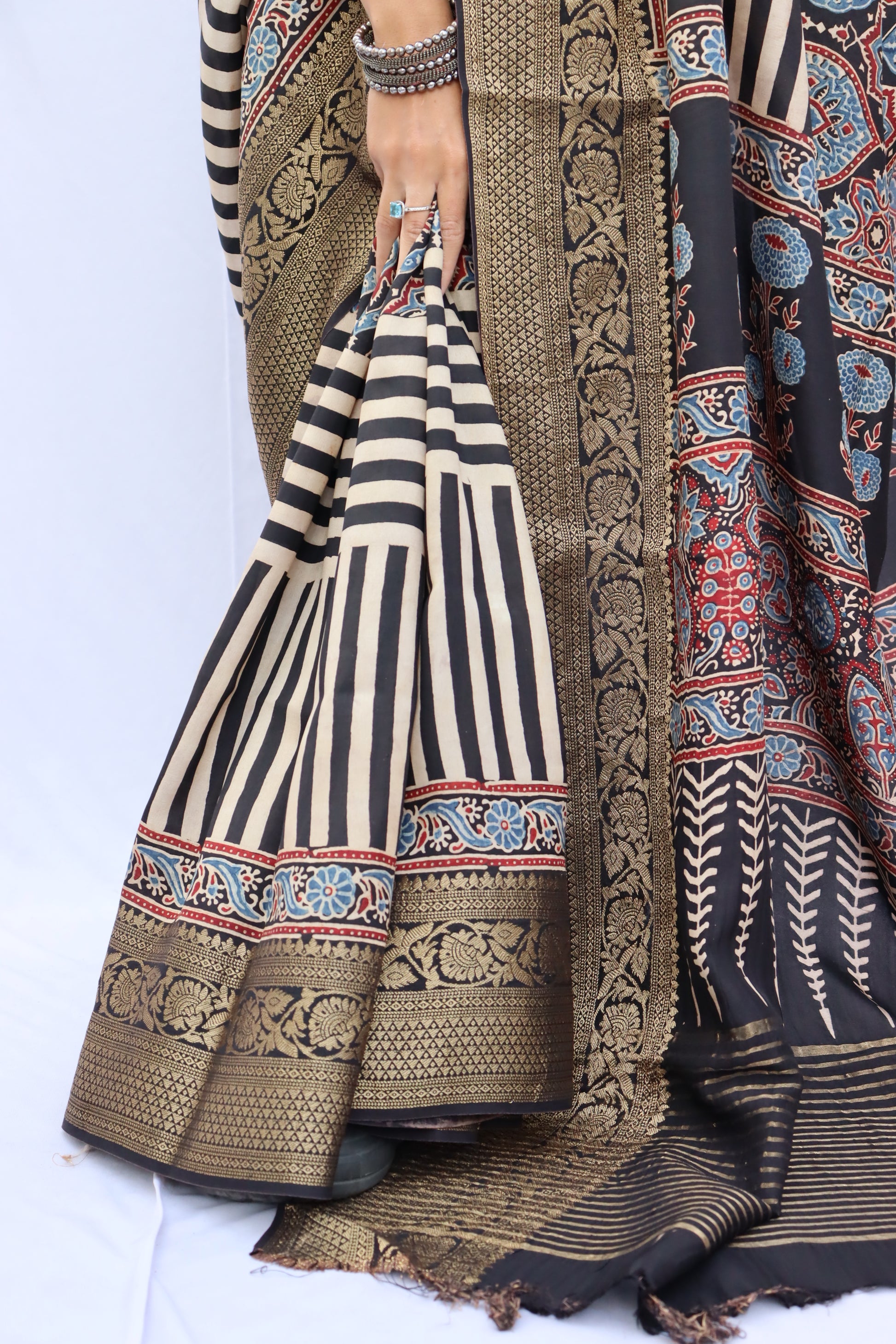 Ajrakh Dola Silk Saree