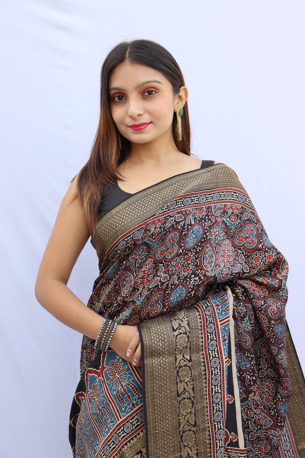Ajrakh Dola Silk Saree