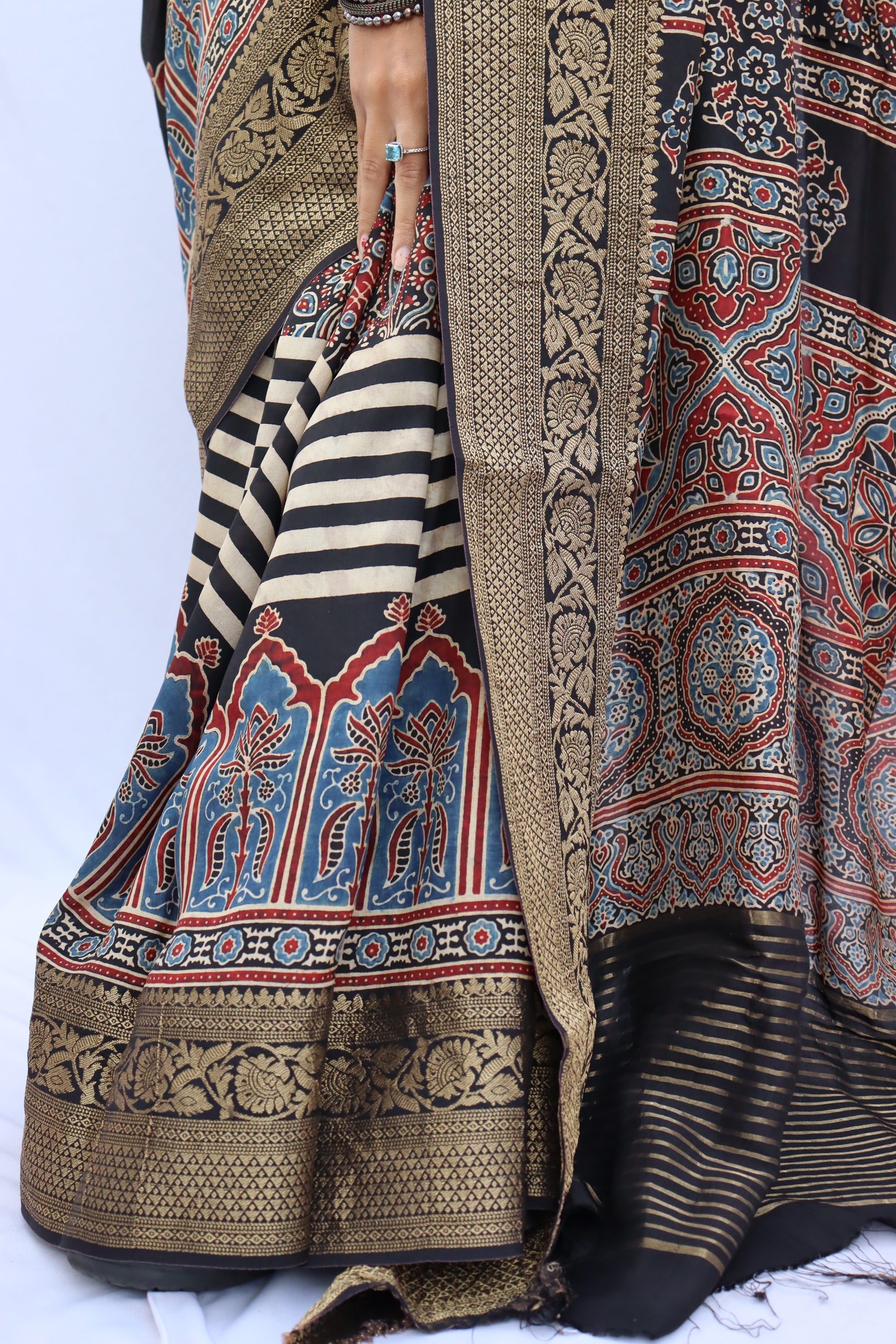 Ajrakh Dola Silk Saree