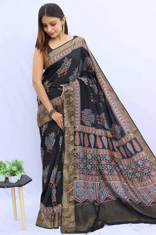 Ajrakh Dola Silk Saree