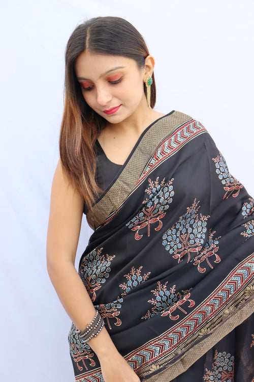 Ajrakh Dola Silk Saree