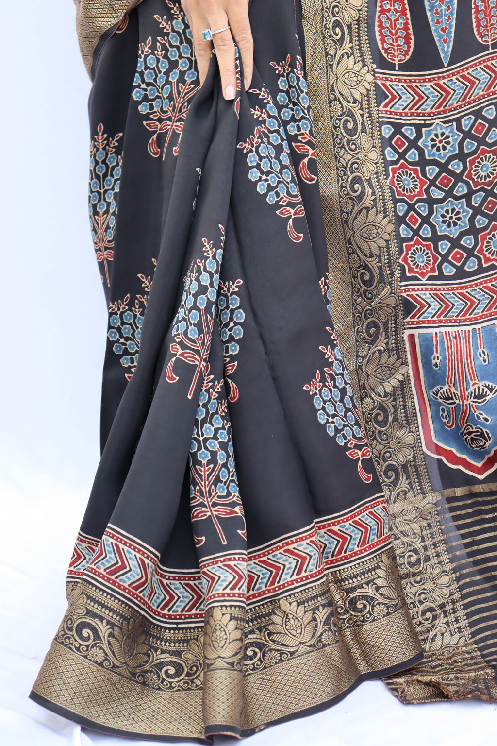Ajrakh Dola Silk Saree