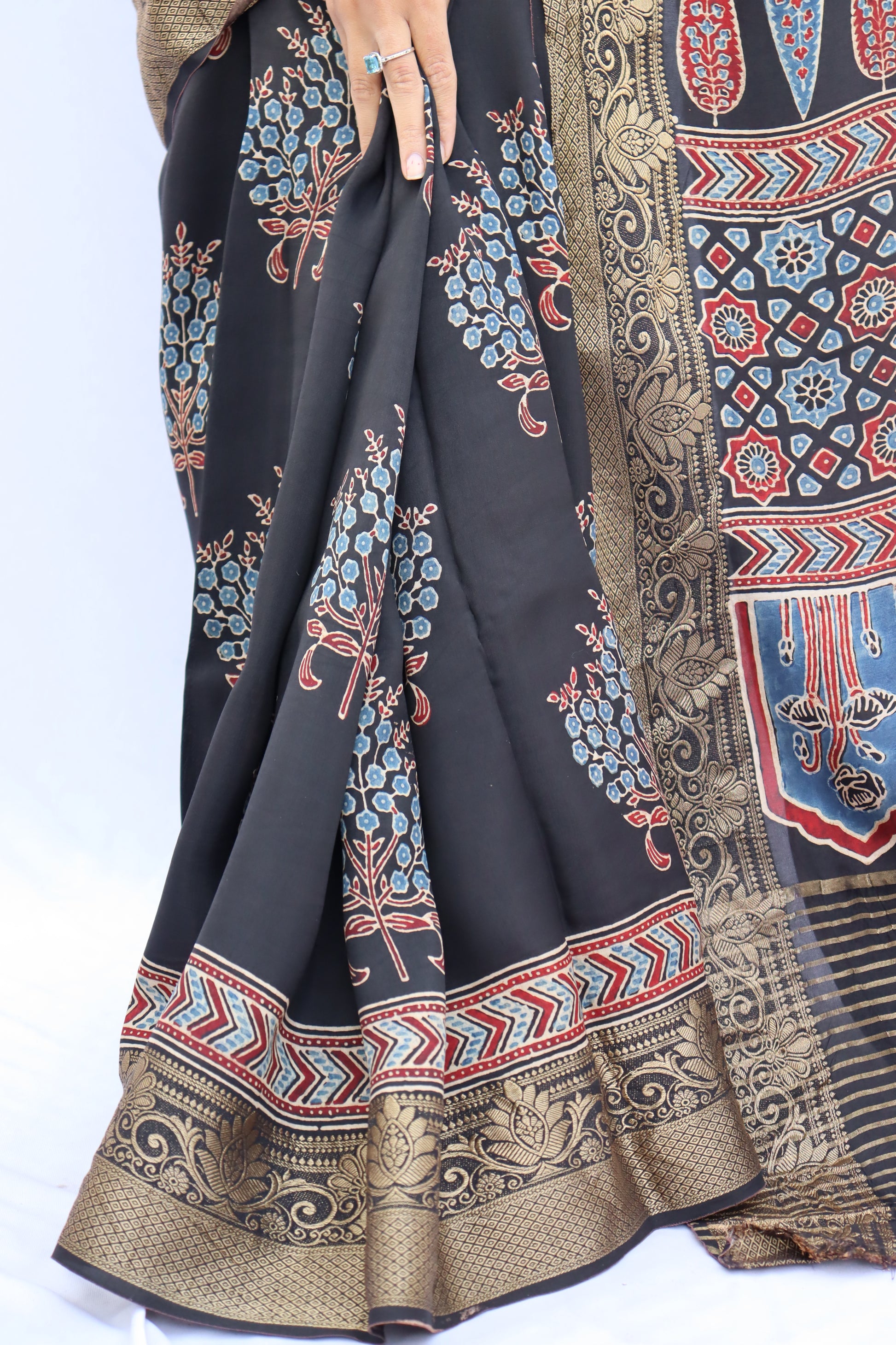 Ajrakh Dola Silk Saree