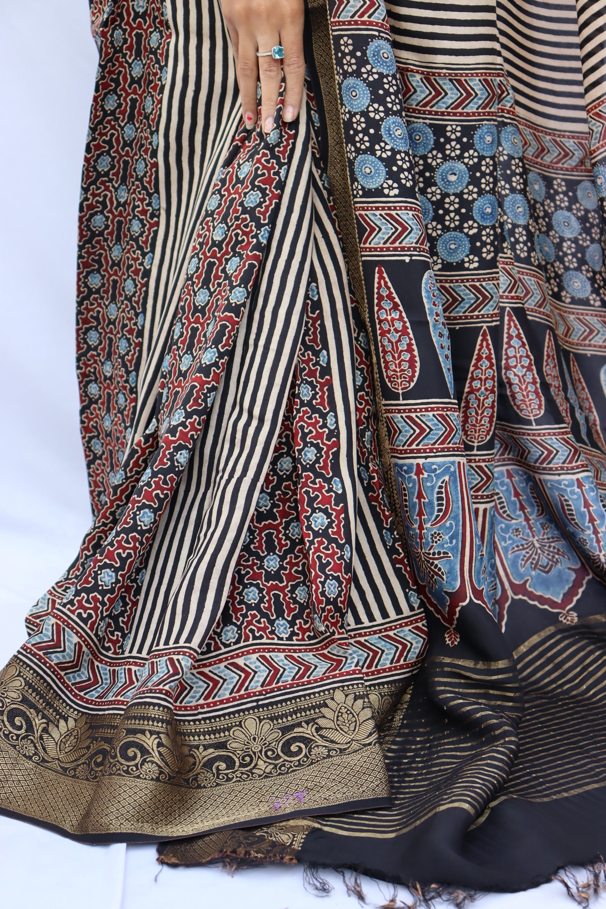 Ajrakh Dola Silk Saree