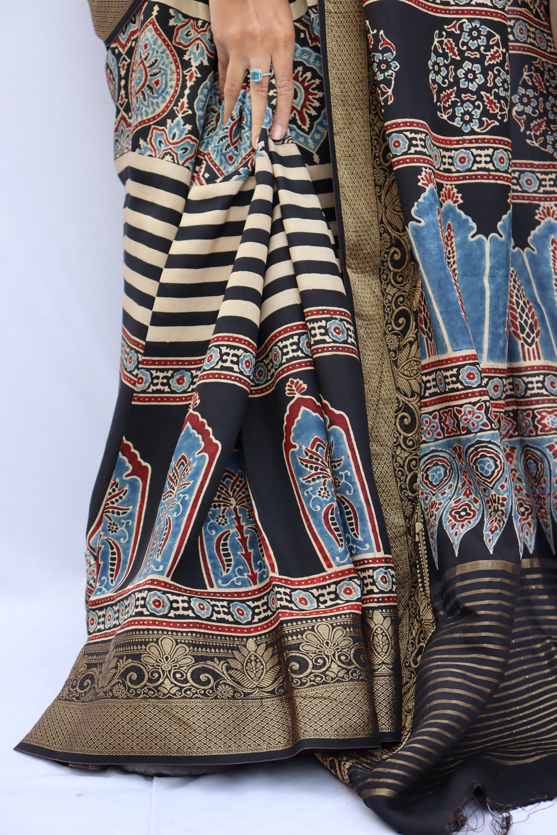 Ajrakh Dola Silk Saree