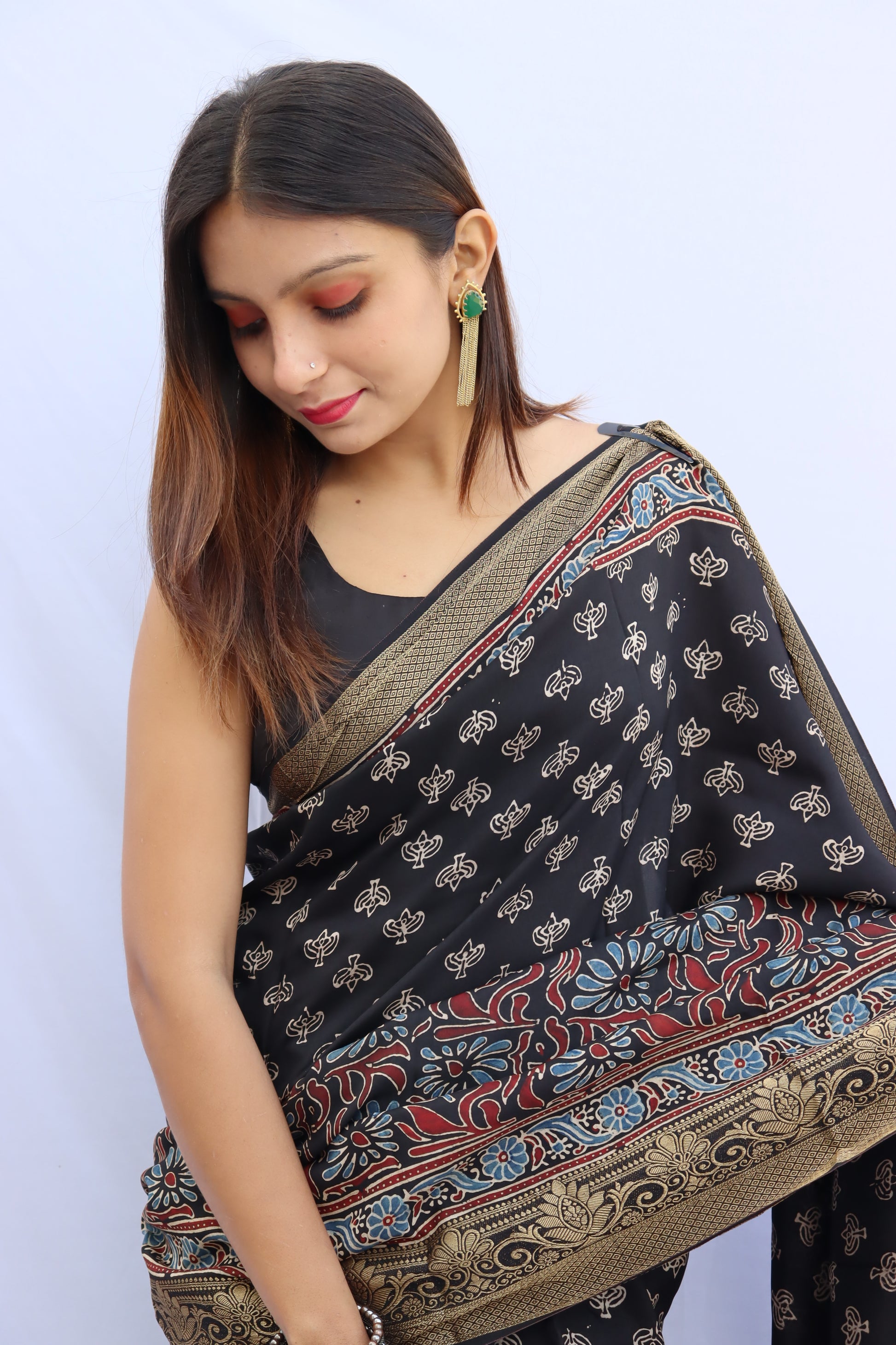 Ajrakh Dola Silk Saree