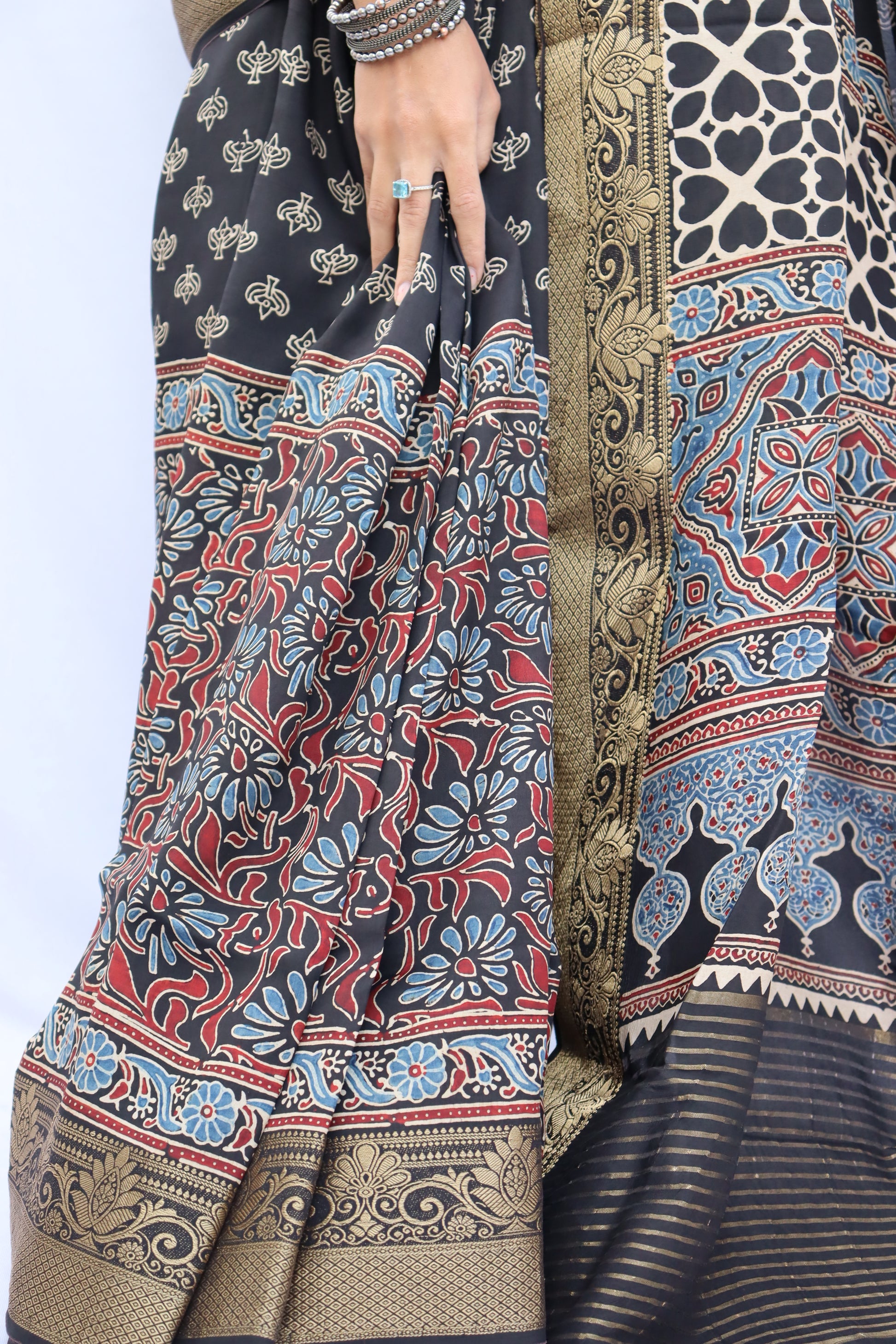 Ajrakh Dola Silk Saree