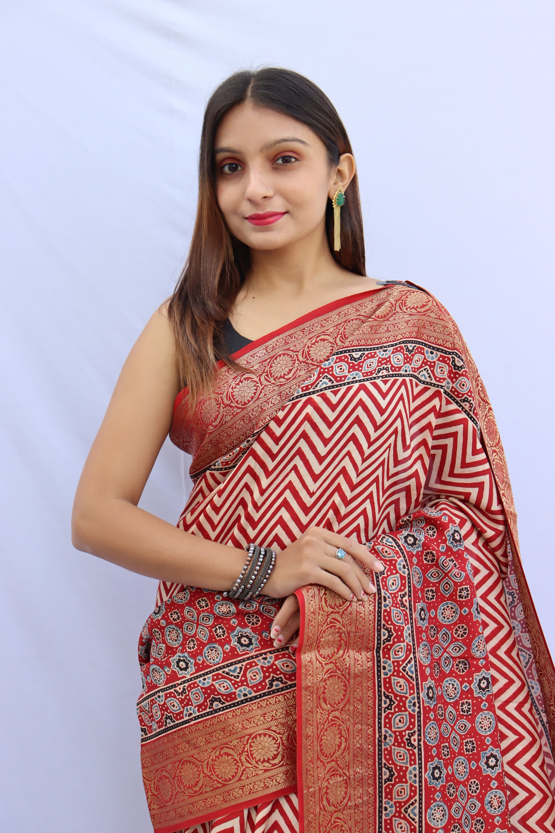 Ajrakh Dola Silk Saree