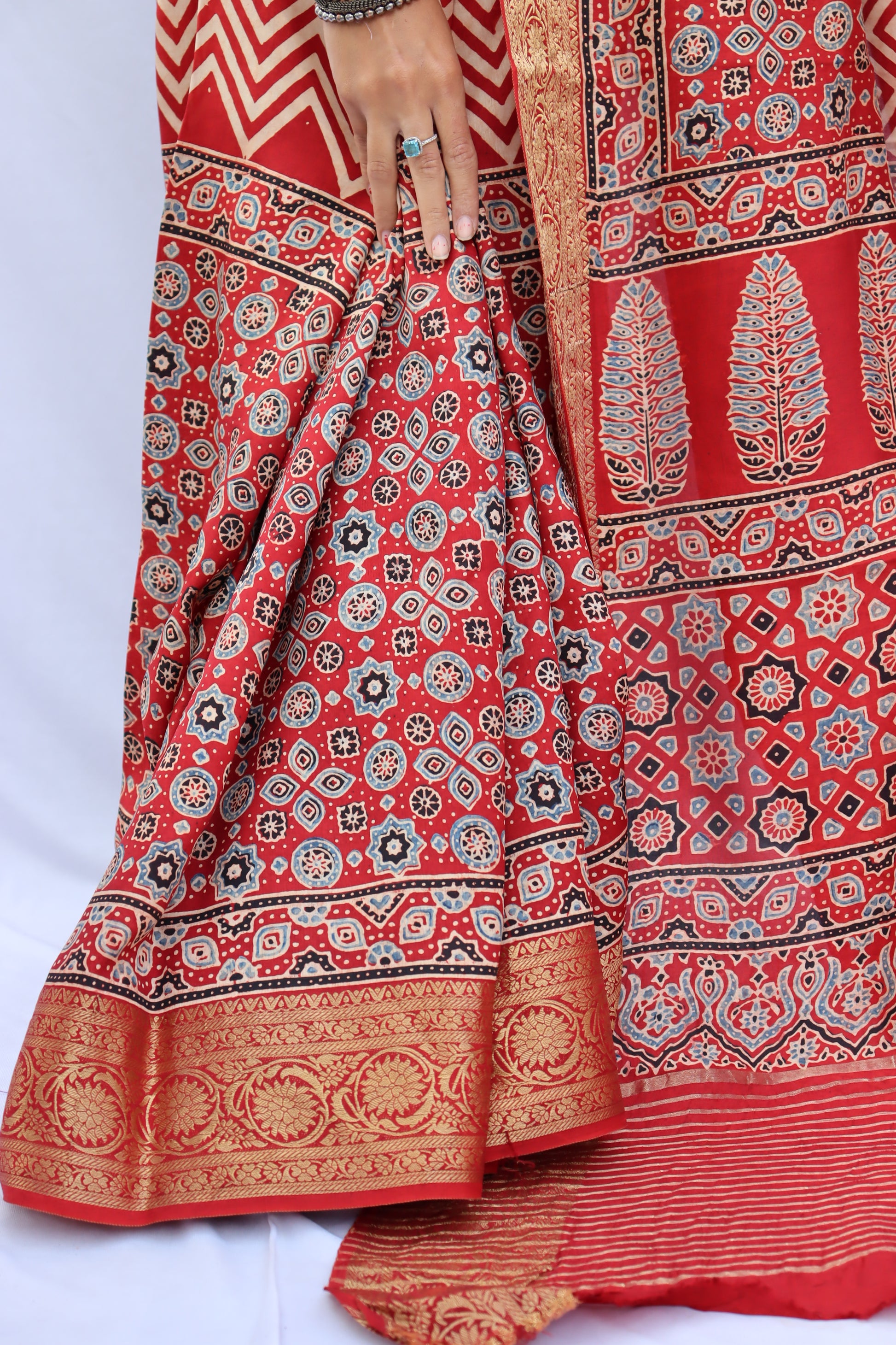Ajrakh Dola Silk Saree