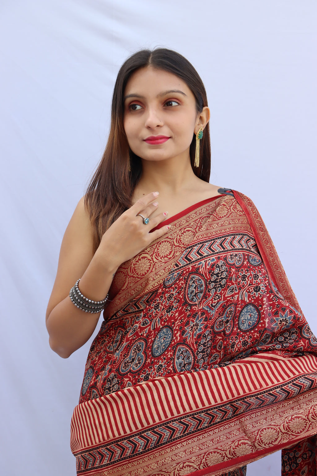 Ajrakh Dola Silk Saree