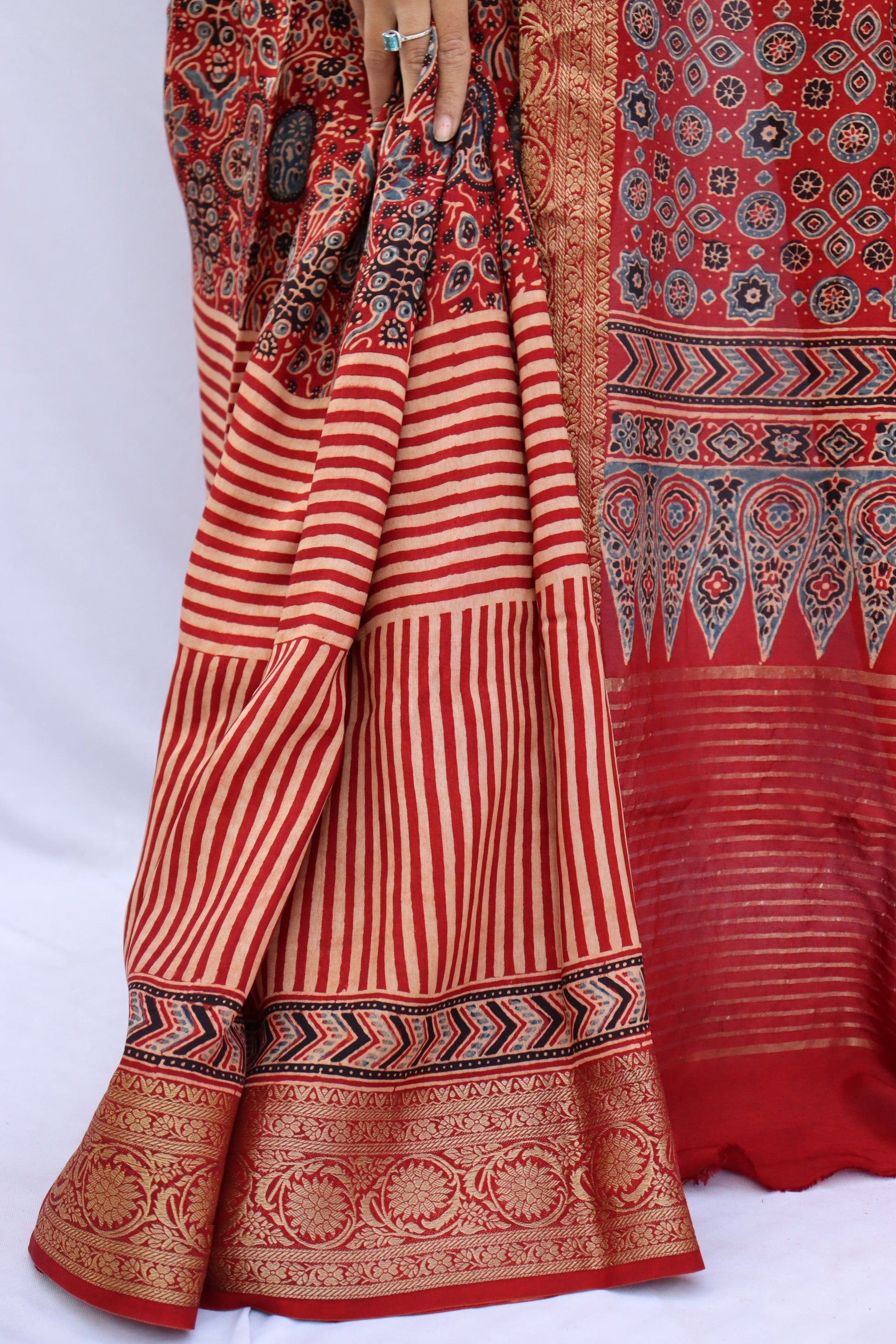 Ajrakh Dola Silk Saree