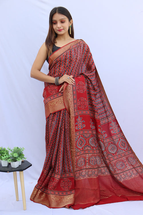 Ajrakh Dola Silk Saree