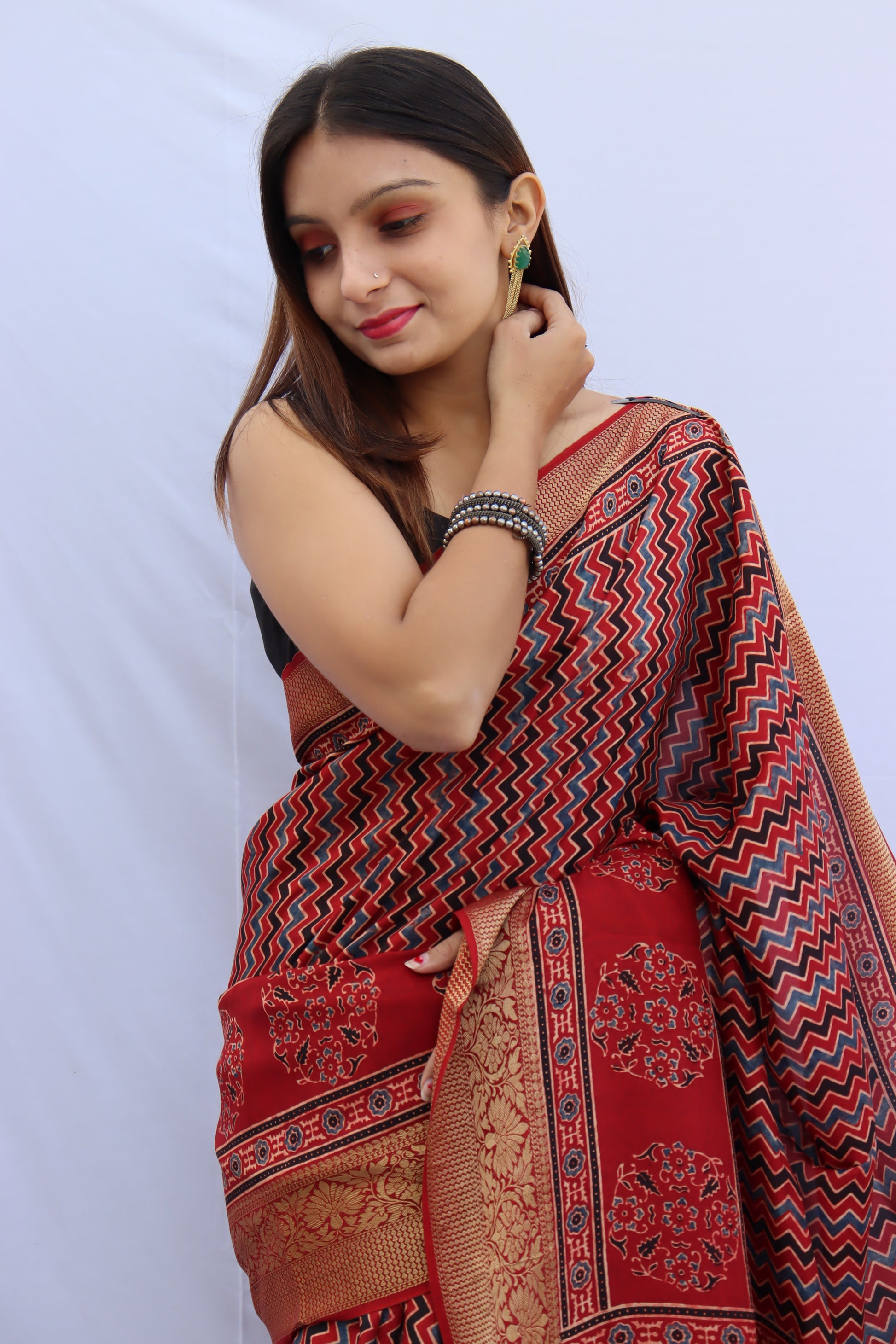 Ajrakh Dola Silk Saree