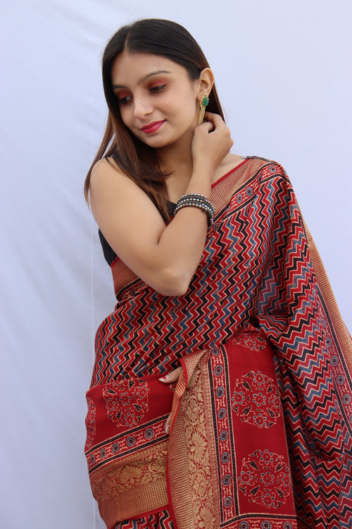 Ajrakh Dola Silk Saree