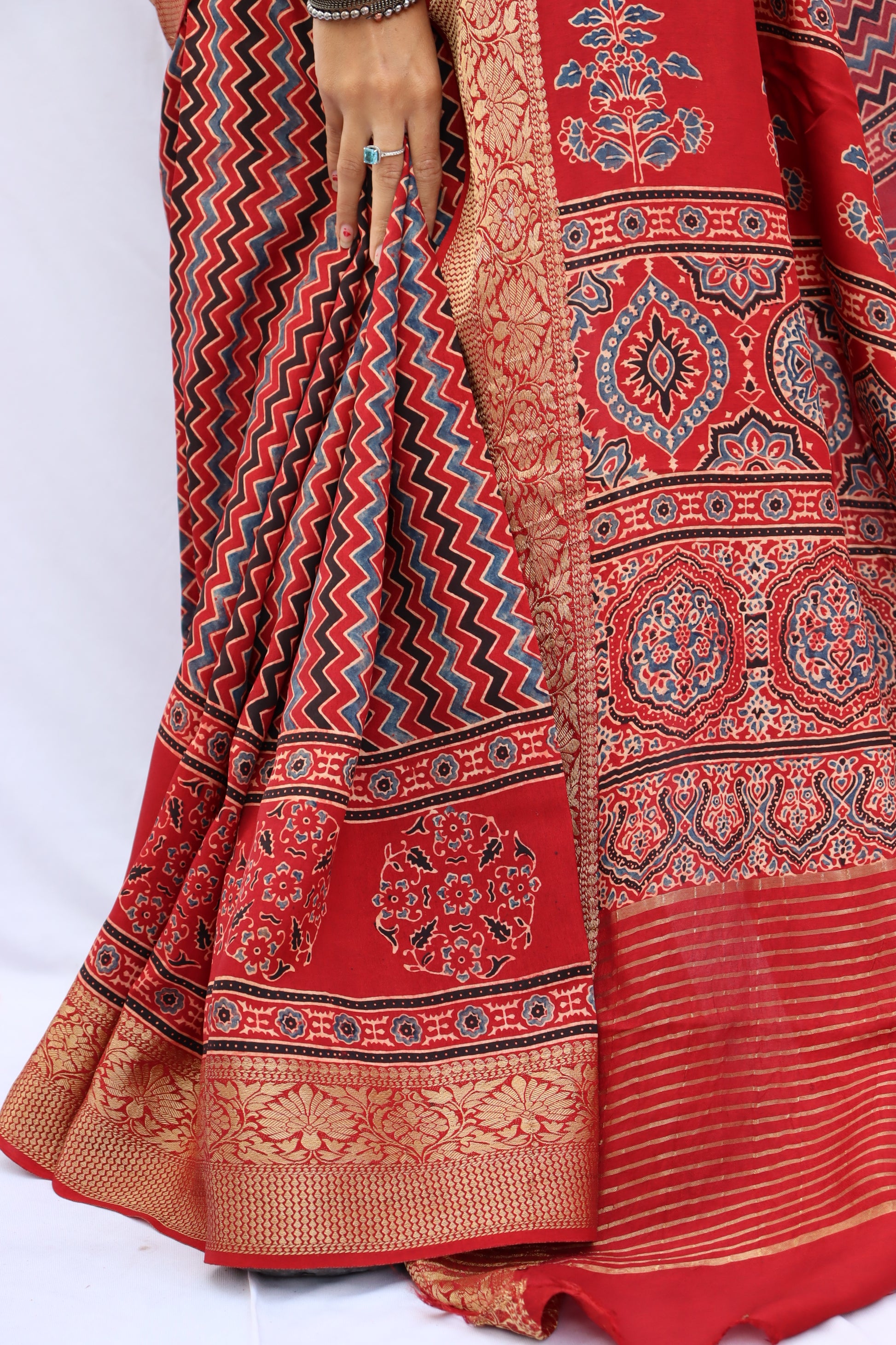 Ajrakh Dola Silk Saree