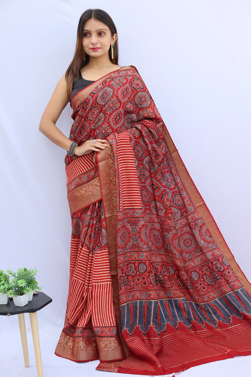 Ajrakh Dola Silk Saree