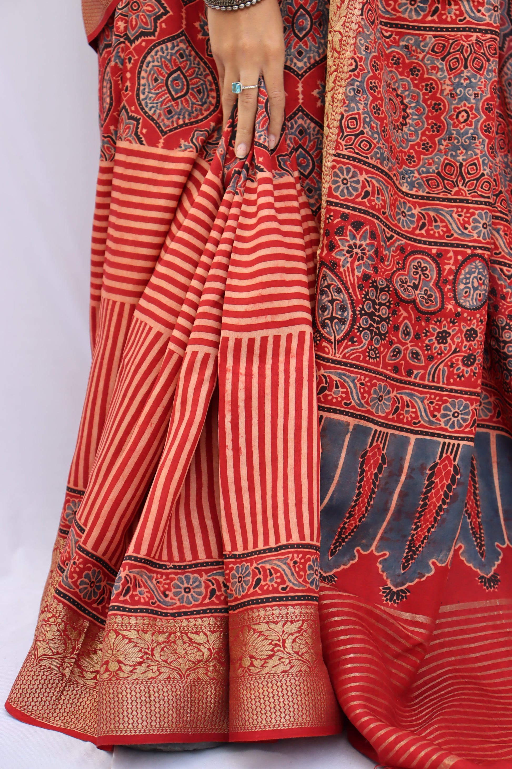 Ajrakh Dola Silk Saree