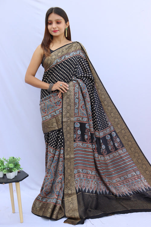 Ajrakh Dola Silk Saree