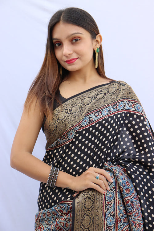 Ajrakh Dola Silk Saree