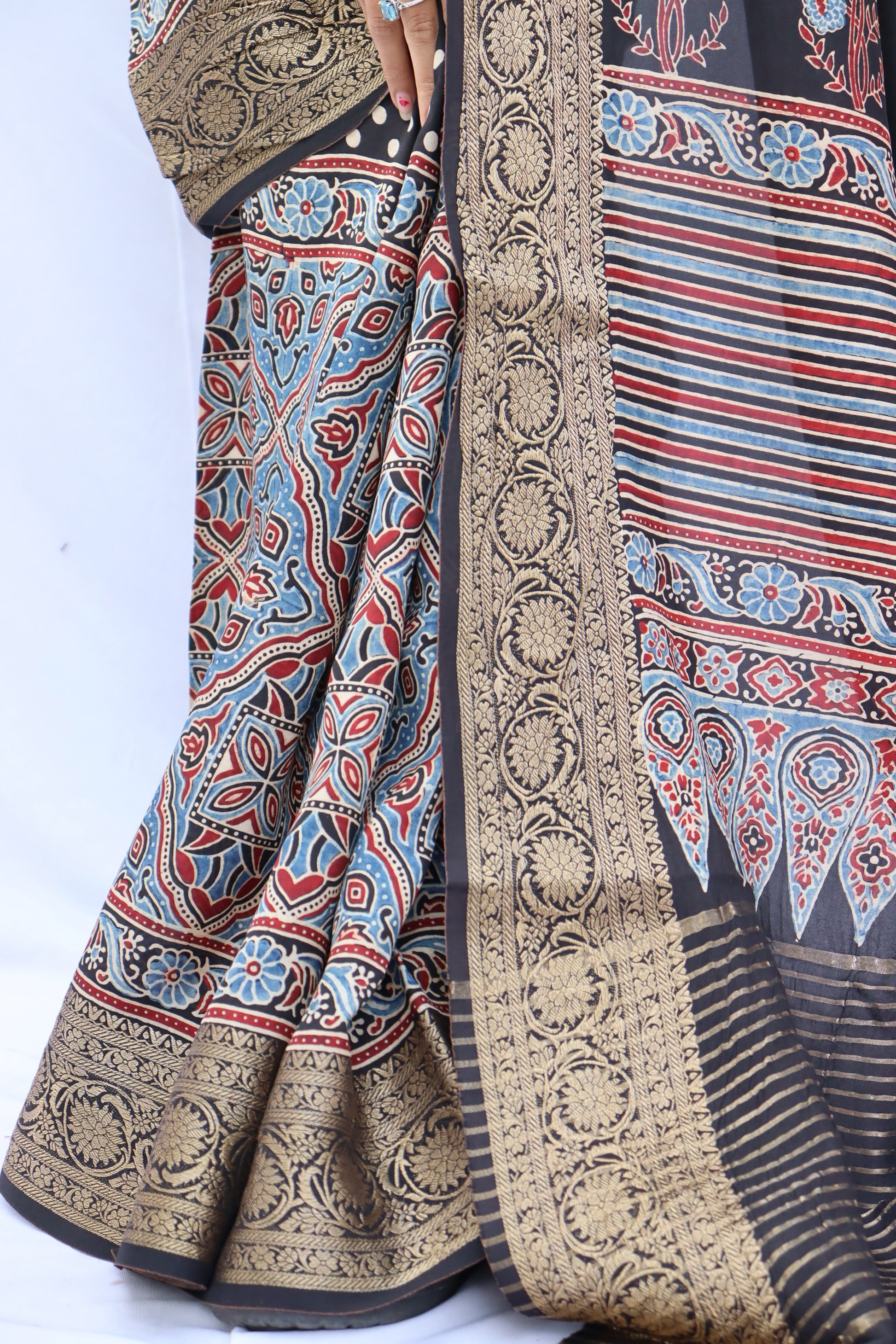 Ajrakh Dola Silk Saree