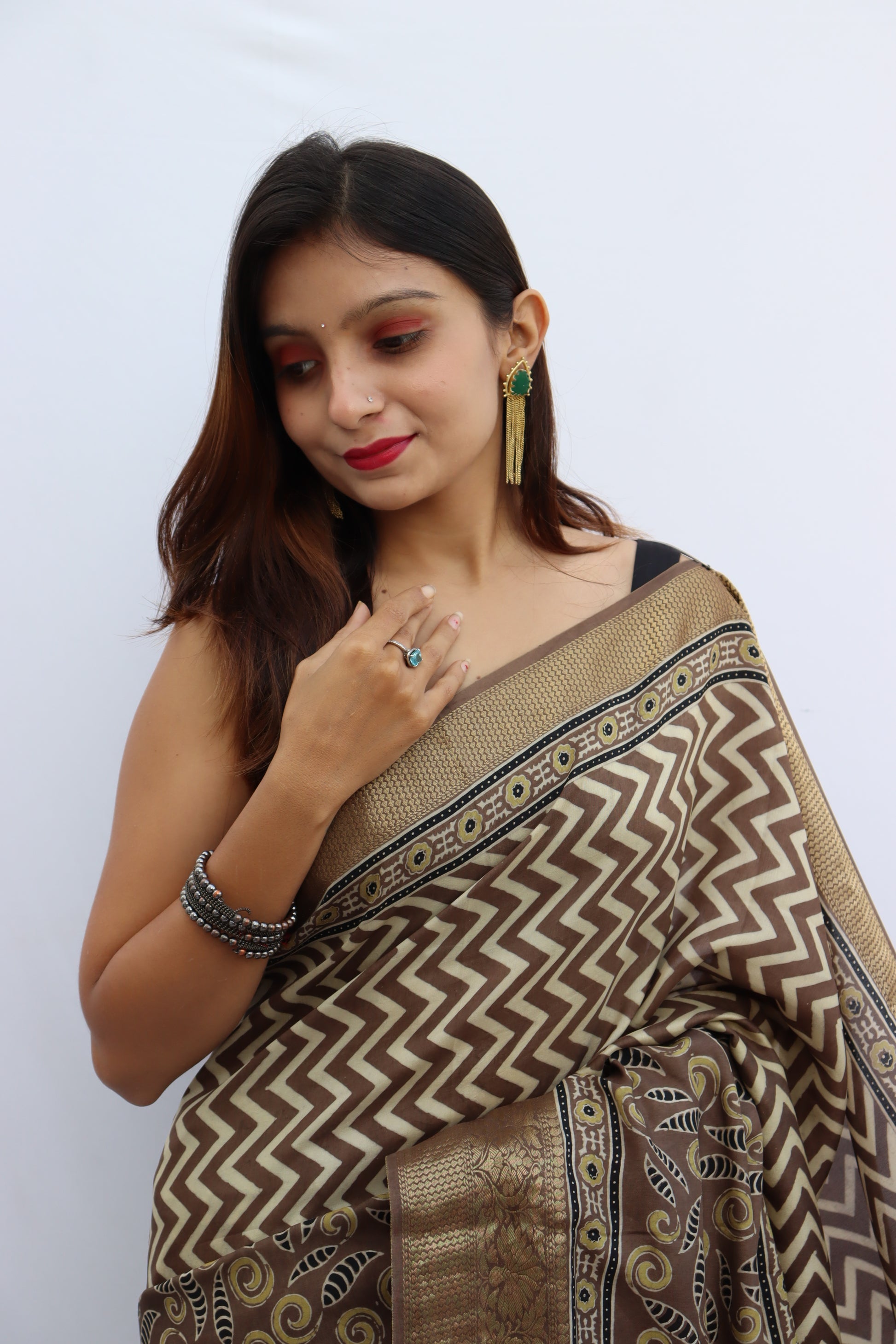 Ajrakh Dola Silk Saree