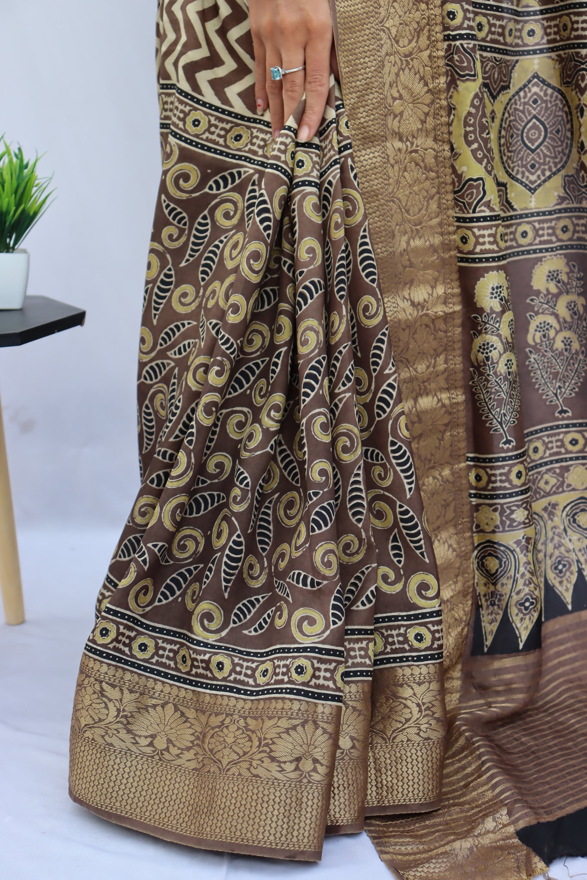 Ajrakh Dola Silk Saree