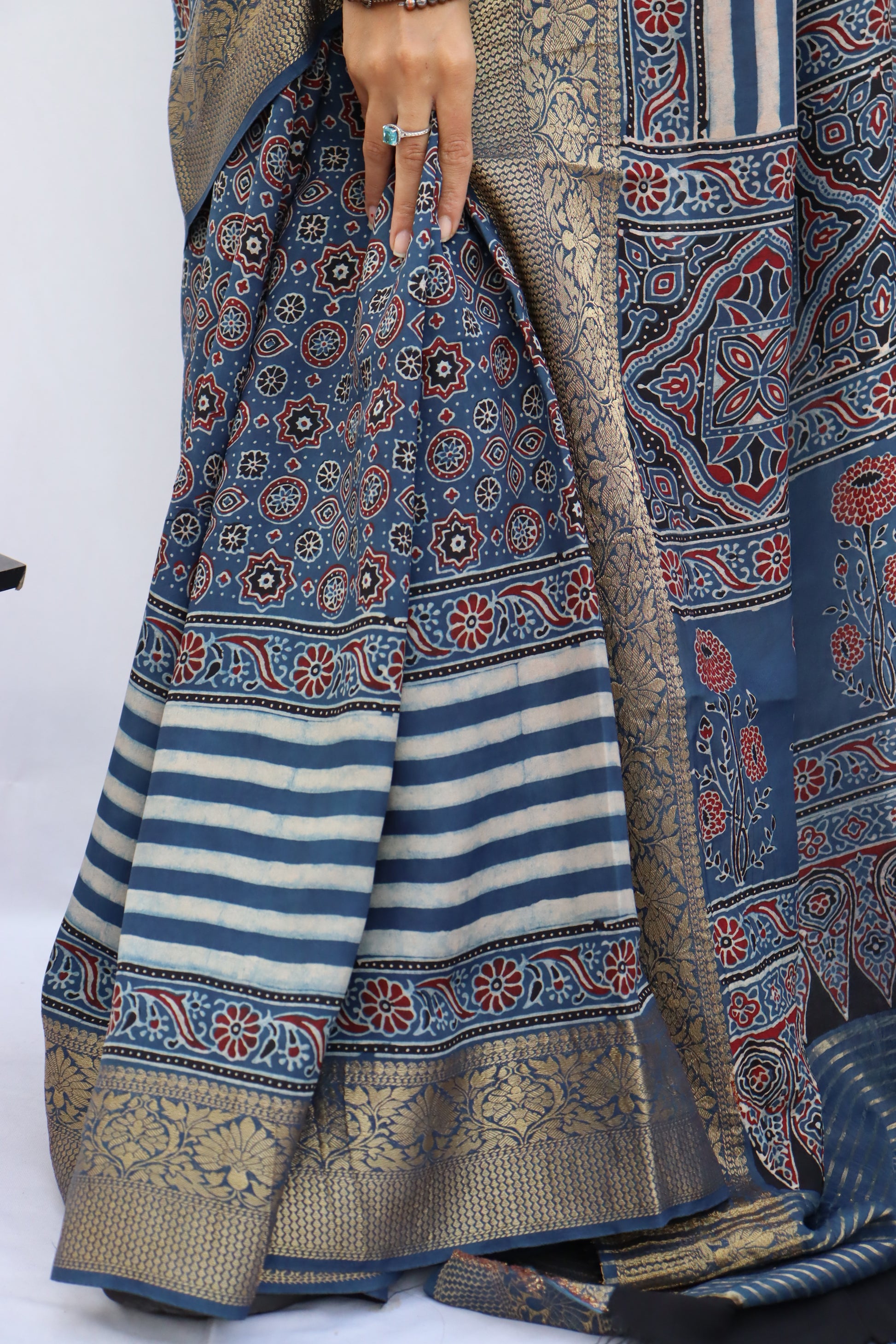 Ajrakh Dola Silk Saree