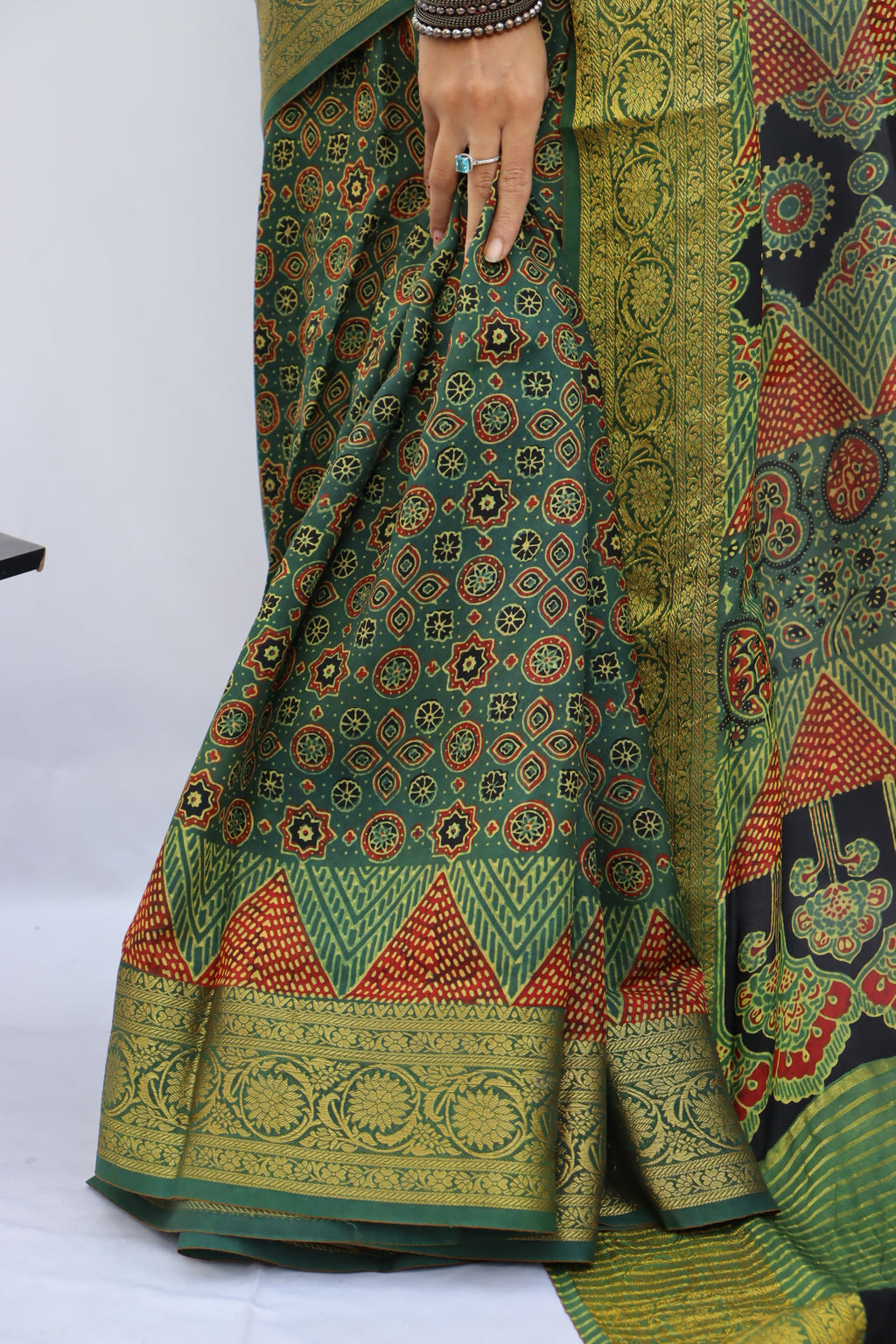 Ajrakh Dola Silk Saree